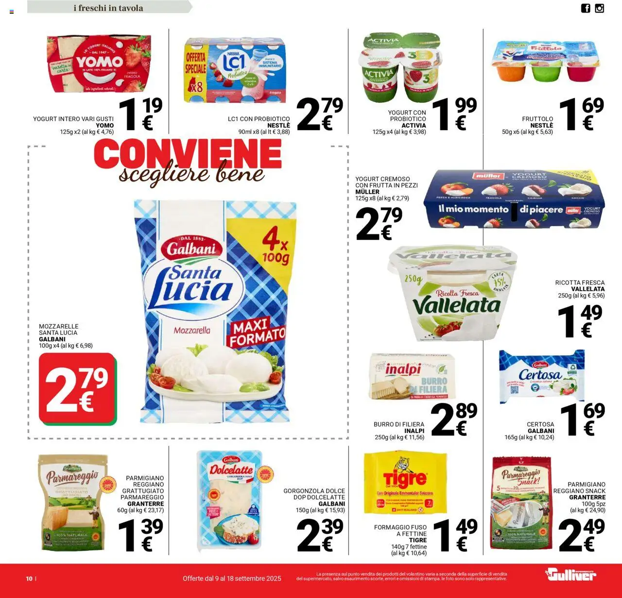 Volantino Gulliver del 09.09.2025 | Pagina: 10 | Prodotti: Frutta, Burro, Ricotta, Gorgonzola