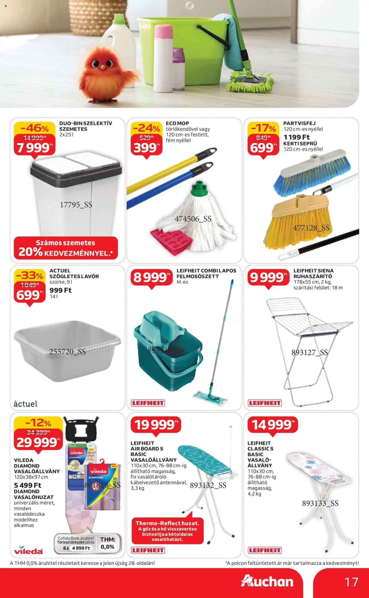 Auchan akciós ujság - amely érvényes a következő dátumtól: 24.12.2025 | Oldal: 17 | Termékek: Szemetes, Vasalóállvány, Ruhaszárító, Vileda