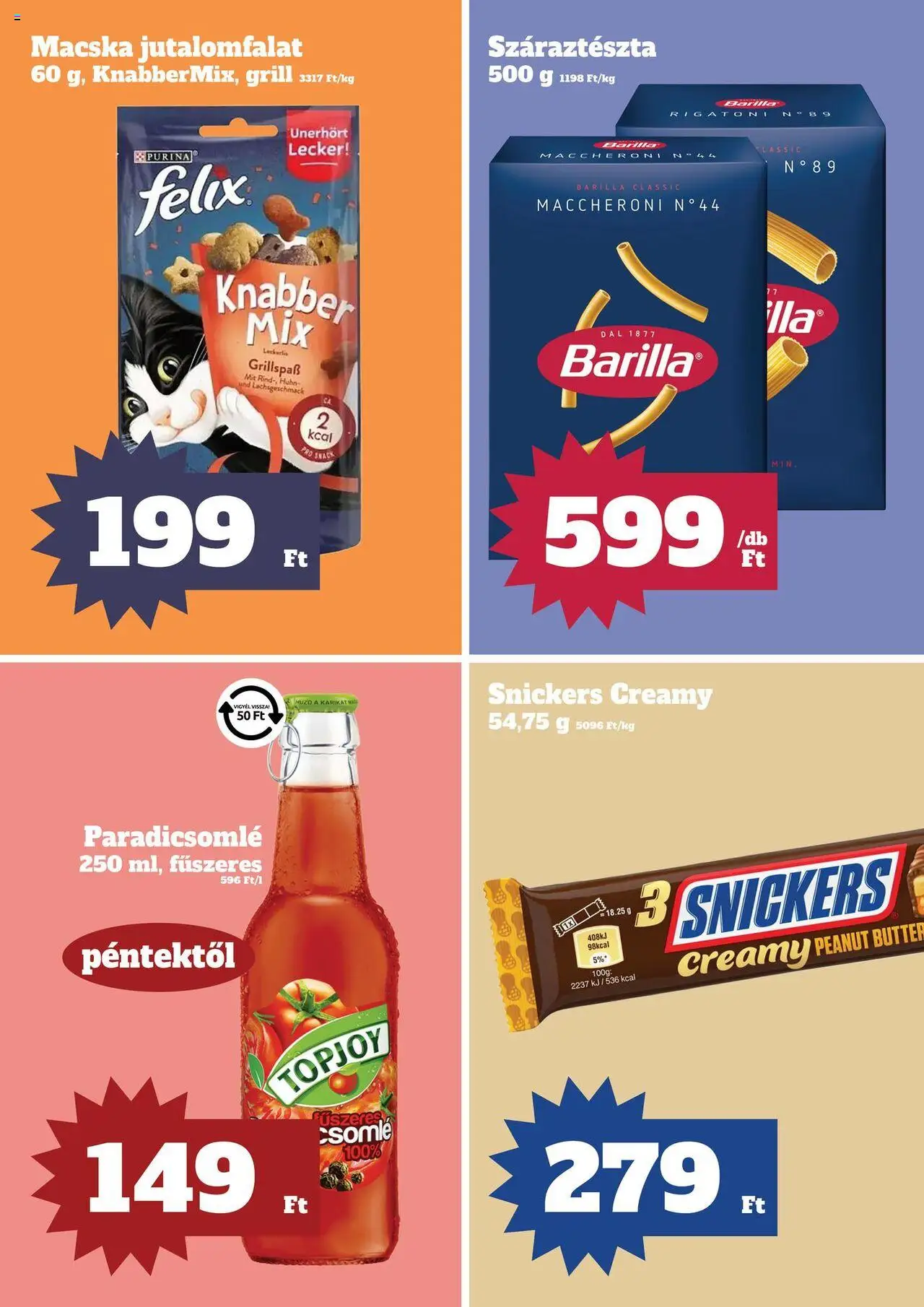 Family Diszkont akciós ujság - amely érvényes a következő dátumtól: 09.10.2025 | Oldal: 7 | Termékek: Grill, Paradicsomlé, Snickers, Száraztészta