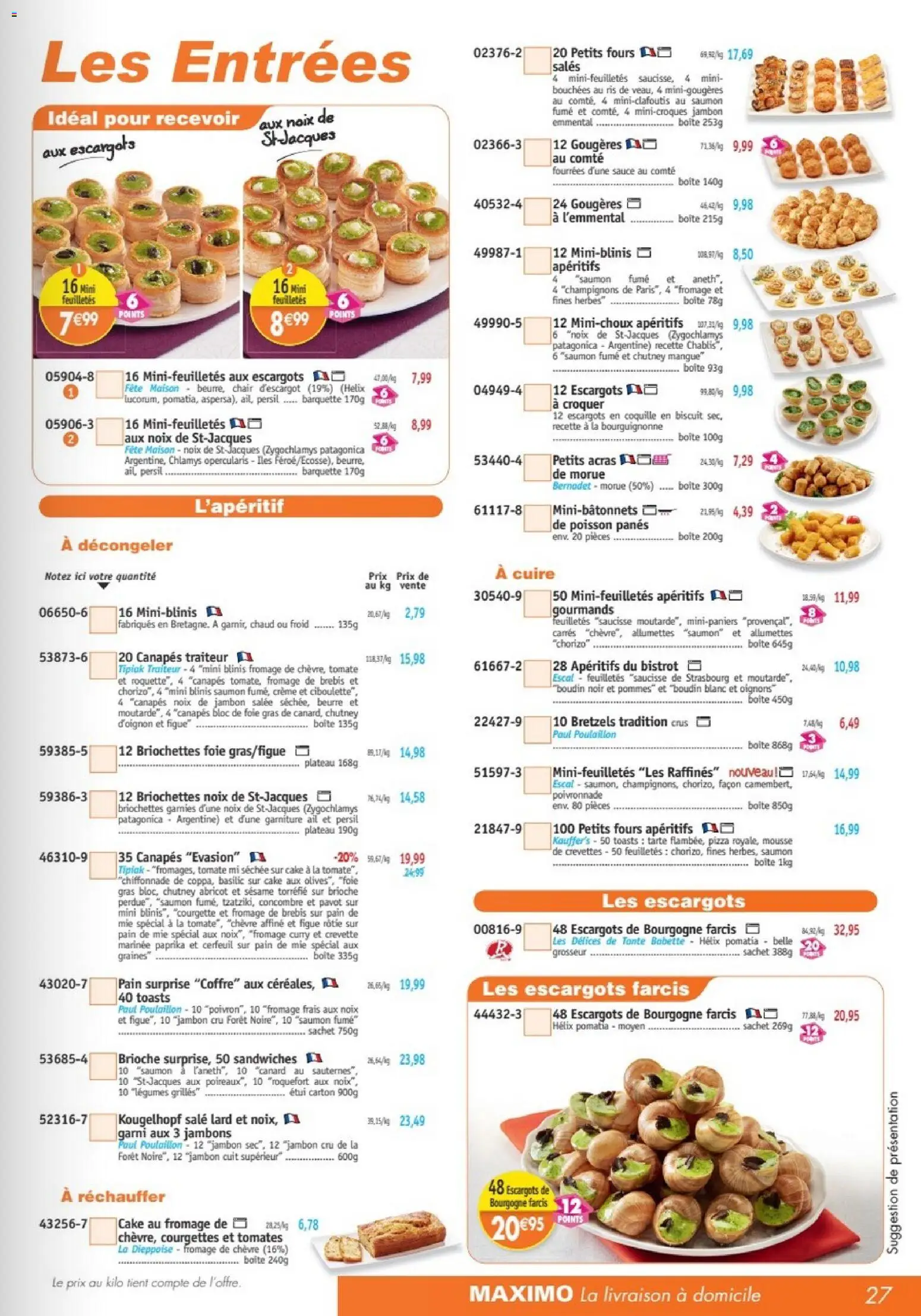 {H1} | Page: 27 | Produits: Mangue, Escargots, Fromage, Fromage frais