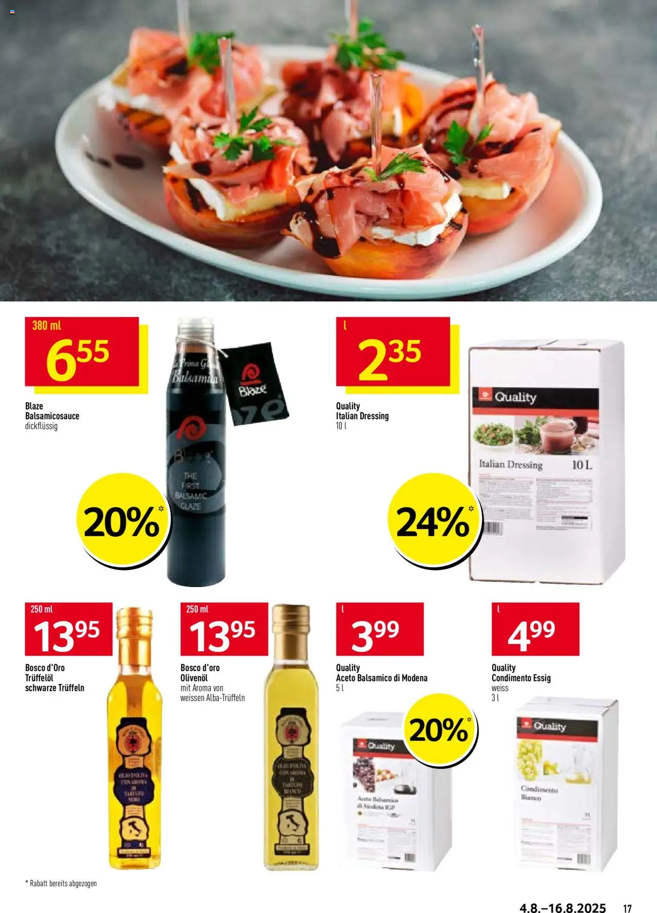 Prodega Aktionen Mediterran ab 04.08.2025 | Seite: 17 | Produkte: Balsamico, Essig, Dressing