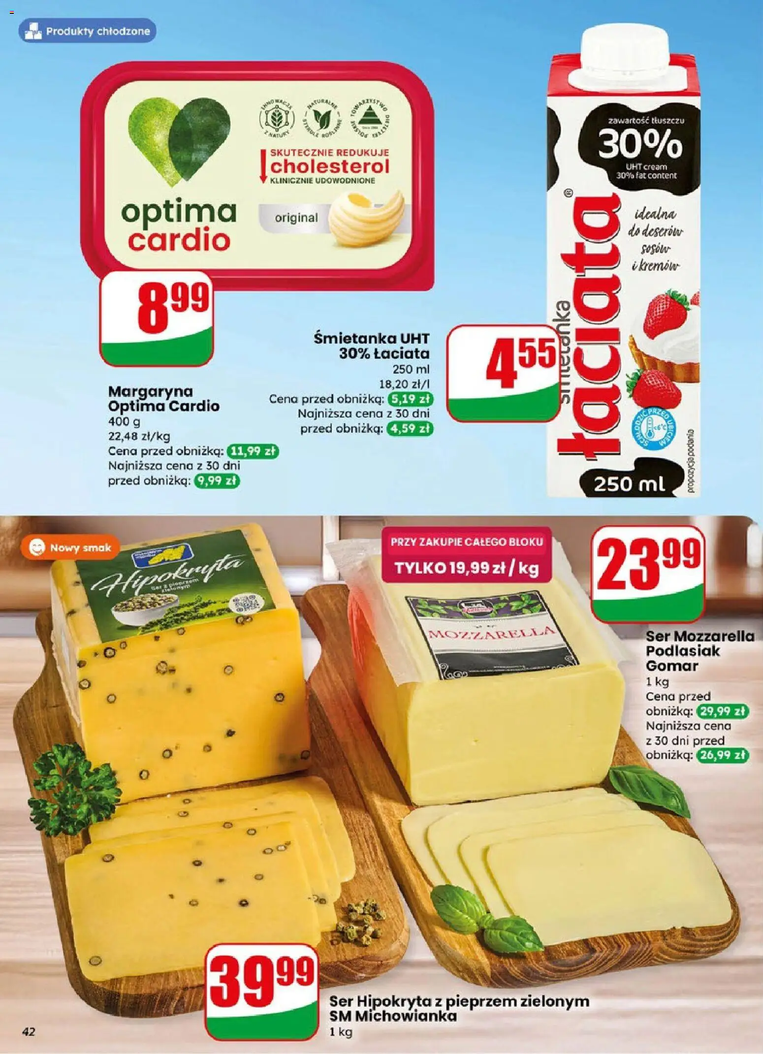 Dino gazetka od 08.04.2026 | Strona: 42 | Produkty: Optima cardio, Margaryna, Ser, Mozzarella