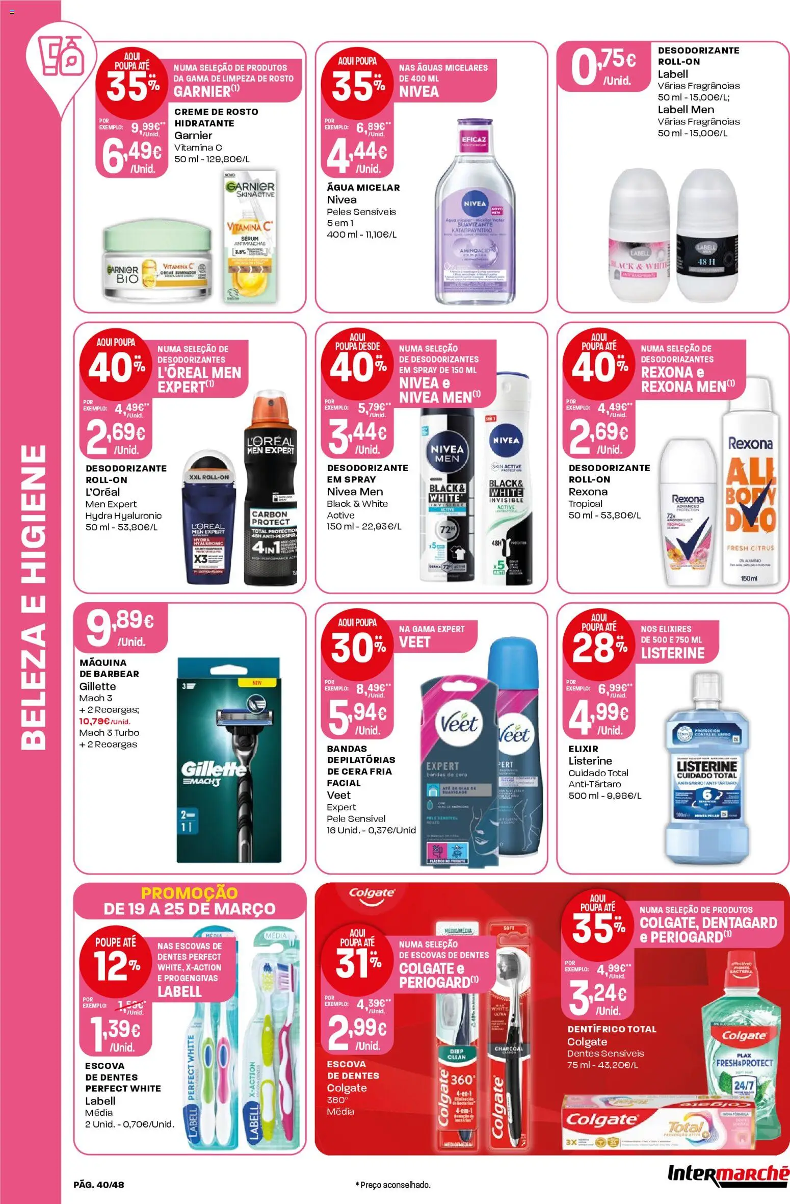 Intermarché folheto │ válido de 19.03.2026 | Página: 40 | Produtos: Agua, Água micelar, Sérum, Cera fria