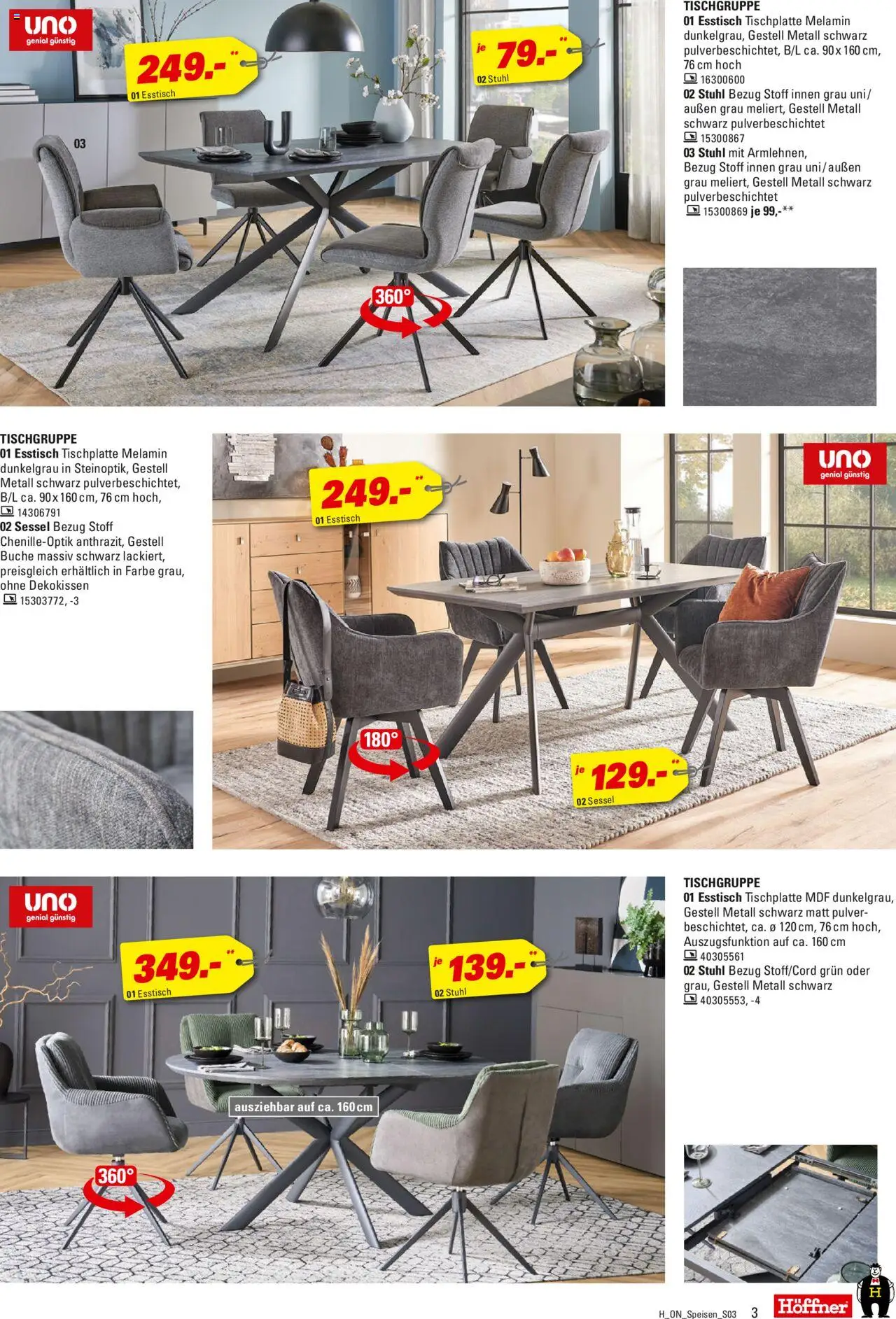 Höffner Speisen Spezial – gültig ab 01.10.2025 | Seite: 3 | Produkte: Esstisch, Sessel, Stuhl