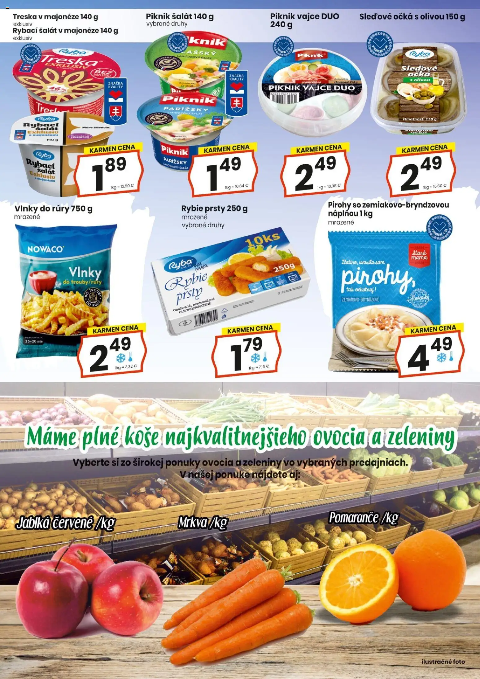 Nové KARMEN CBA akcie – leták je platný od 22.01.2026 | Strana: 8 | Produkty: Pirohy, Jablká, Šalát, Treska