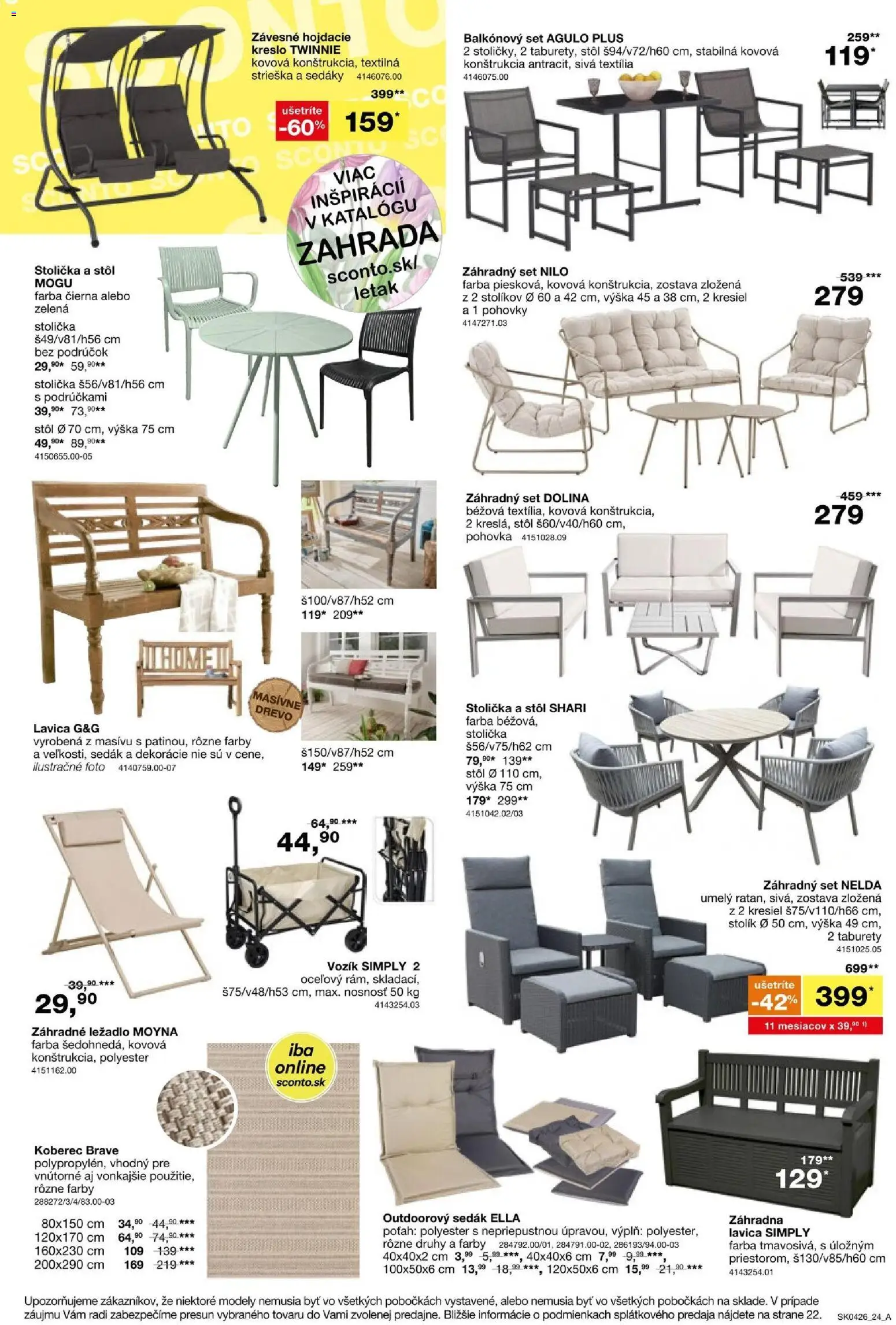 Nové Sconto nábytok akcie – leták je platný od 04.03.2026 | Strana: 24 | Produkty: Pohovka, Stôl, Koberec, Hojdacie kreslo