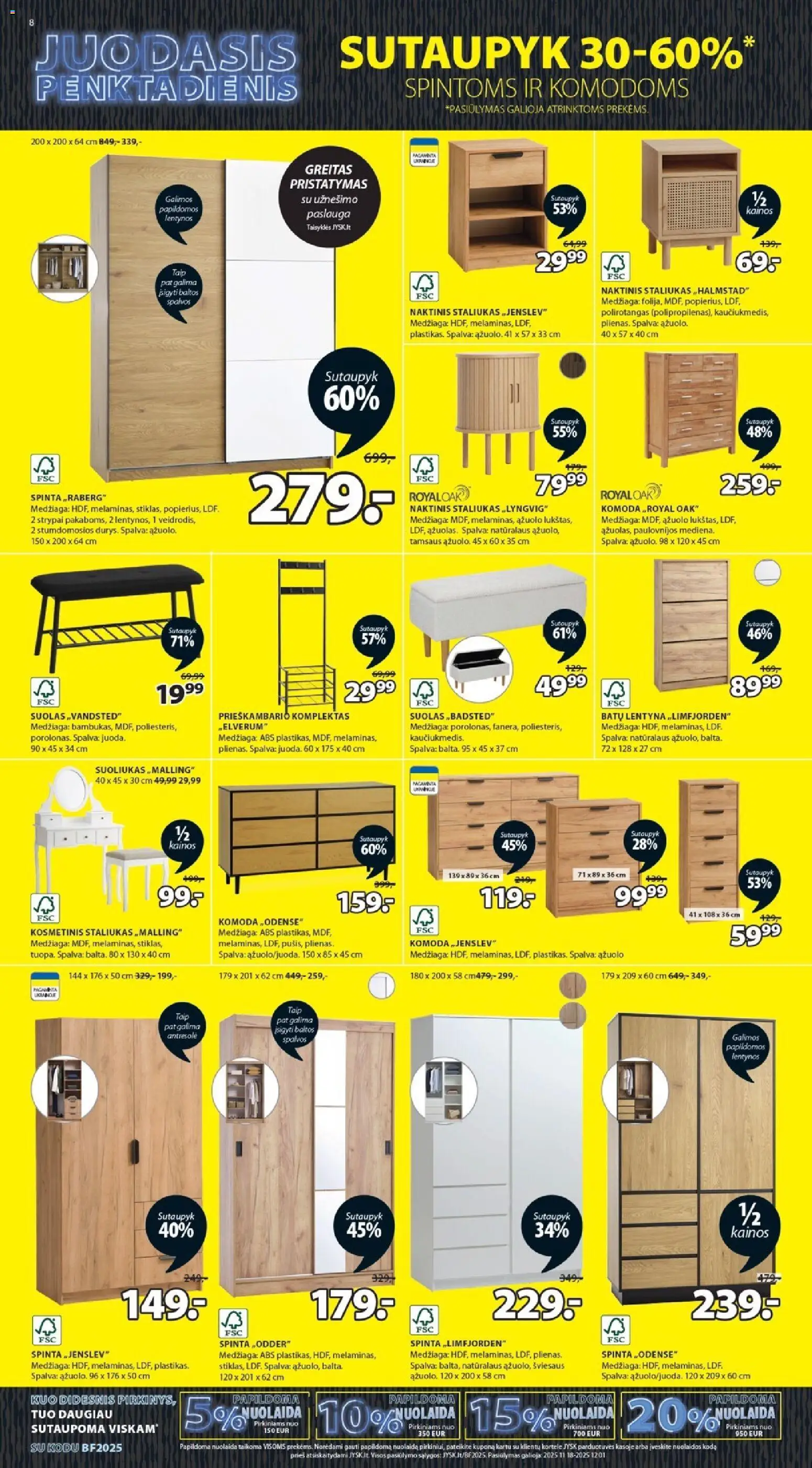 JYSK akcijos nuo 18.11.2025 | Puslapis: 8 | Prekių: Spinta, Komoda, Naktinis staliukas, Lentyna
