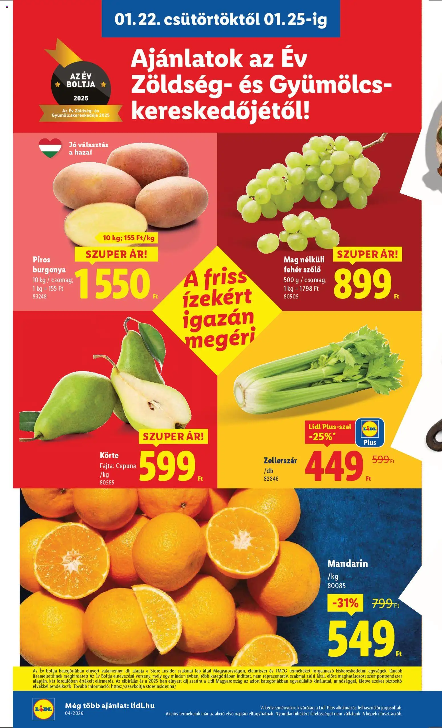 Lidl akciós ujság - amely érvényes a következő dátumtól: 22.01.2026 | Oldal: 2 | Termékek: Szőlő, Körte, Gyümölcs, Zöldség