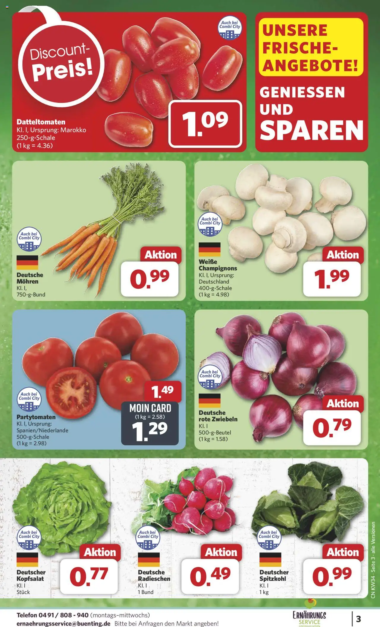 Combi Prospekt 	 - gültig ab dem 18.08.2025 | Seite: 3 | Produkte: Mohren, Champignons, Zwiebeln, Telefon