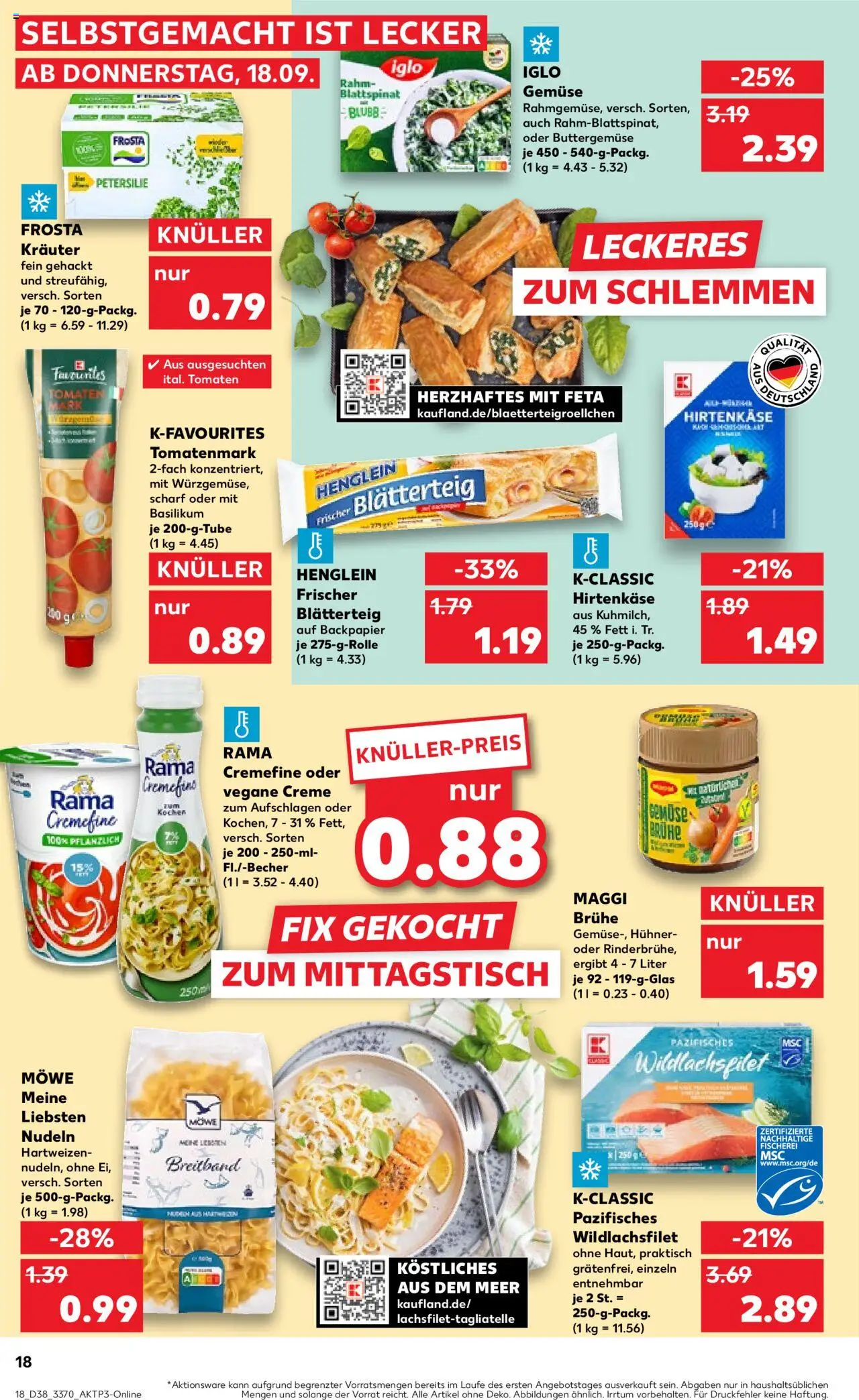 Kaufland prospekt Potsdam	 – gültig ab 18.09.2025 | Seite: 18 | Produkte: Frosta, Gemüse, Petersilie, Nudeln