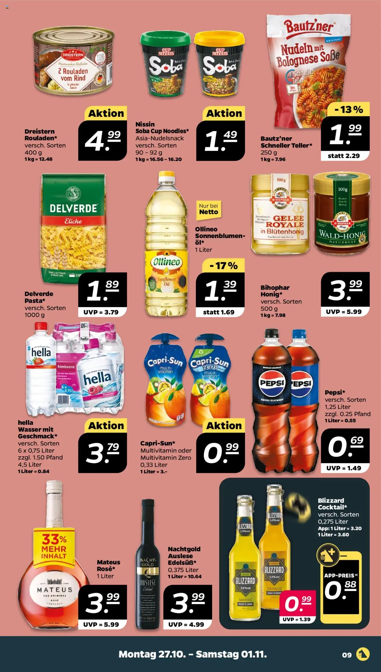 Netto Prospekt 	 – gültig ab 27.10.2025 | Seite: 9 | Produkte: Wasser, Zucker, Pepsi, Himbeere
