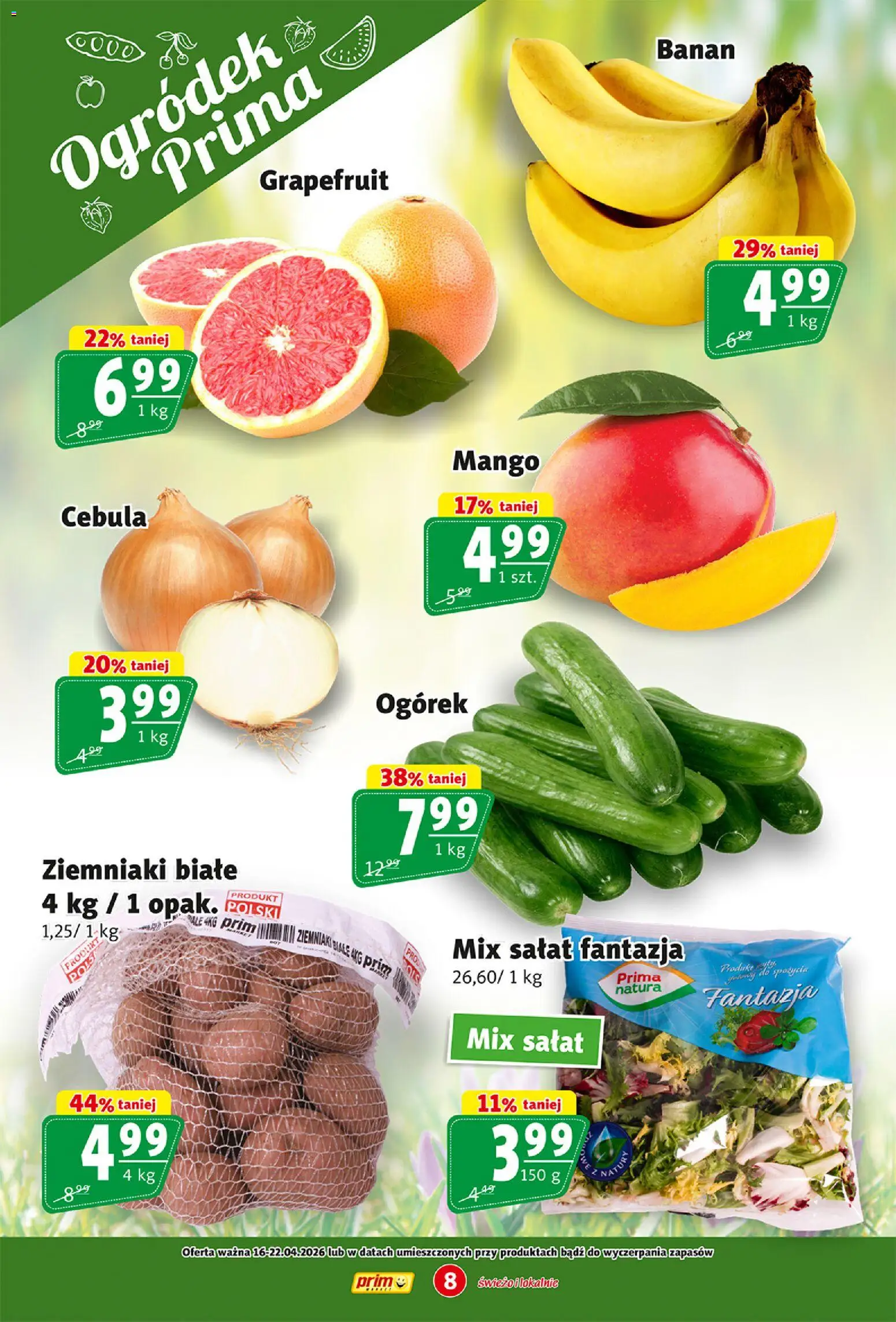 Prim Market gazetka od 16.04.2026 | Strona: 8 | Produkty: Mango, Mix sałat, Banan, Ziemniaki