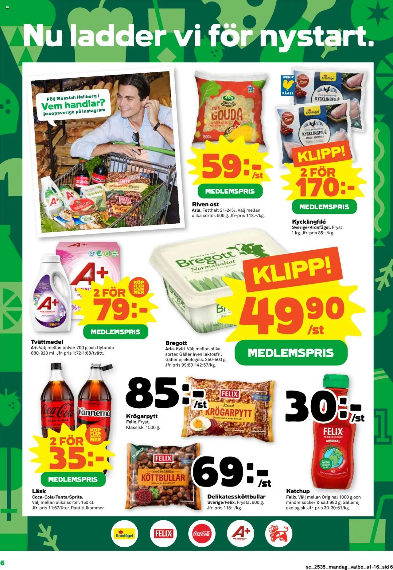 Coop Forum reklamblad aktuell från 25.08.2025 | Sida: 6 | Produkter: Tvättmedel, Galler, Bregott, Ost
