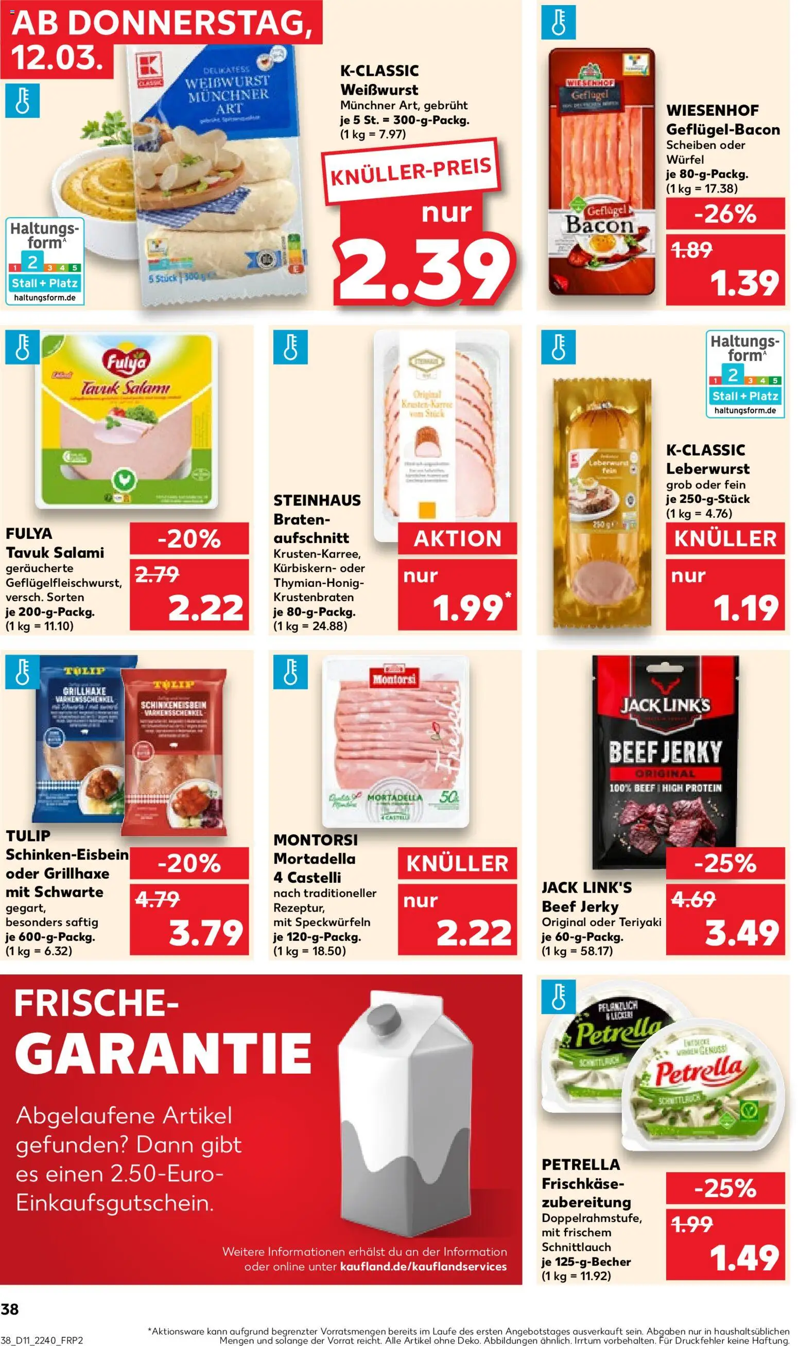 Kaufland Prospekt Speyer	 – gültig ab 12.03.2026 | Seite: 38 | Produkte: Weißwurst, Krustenbraten, Salami, Frischkase