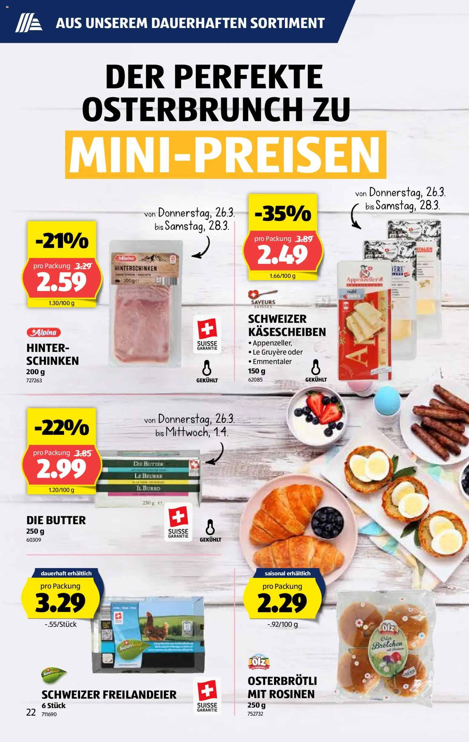 Aldi aktionen – gültig ab 26.03.2026 | Seite: 23 | Produkte: Butter, Schinken, Rosinen