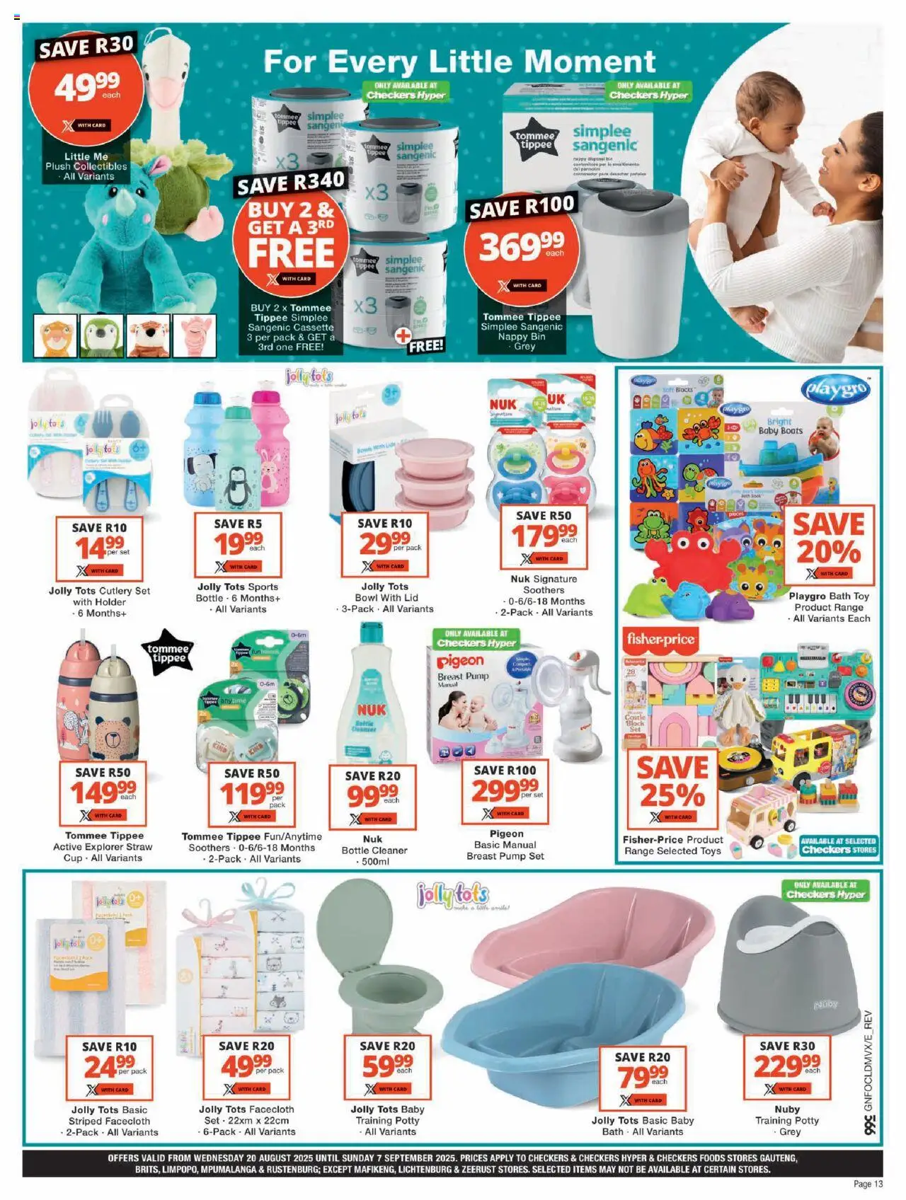 Checkers Gauteng - Baby Promotion │ valid from 20.08.2025 | Page: 13 | Products: Bowl, Toys, Bath