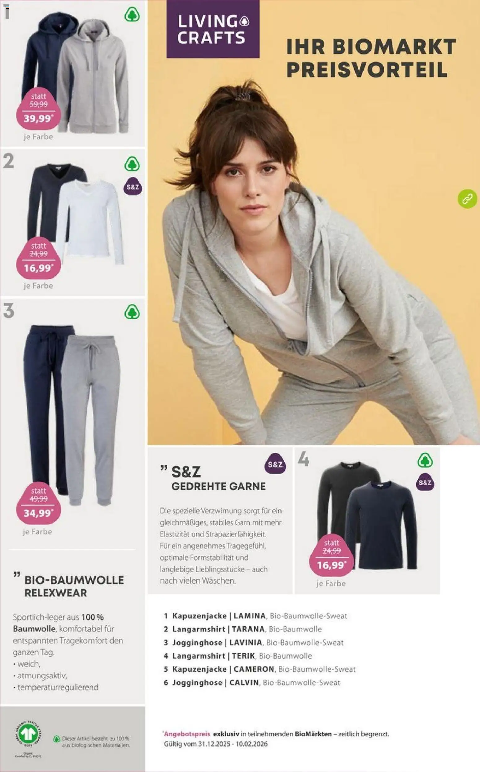 Denns BioMarkt Angebote – gültig ab 02.01.2025 | Seite: 20 | Produkte: Jogginghose, Langarmshirt