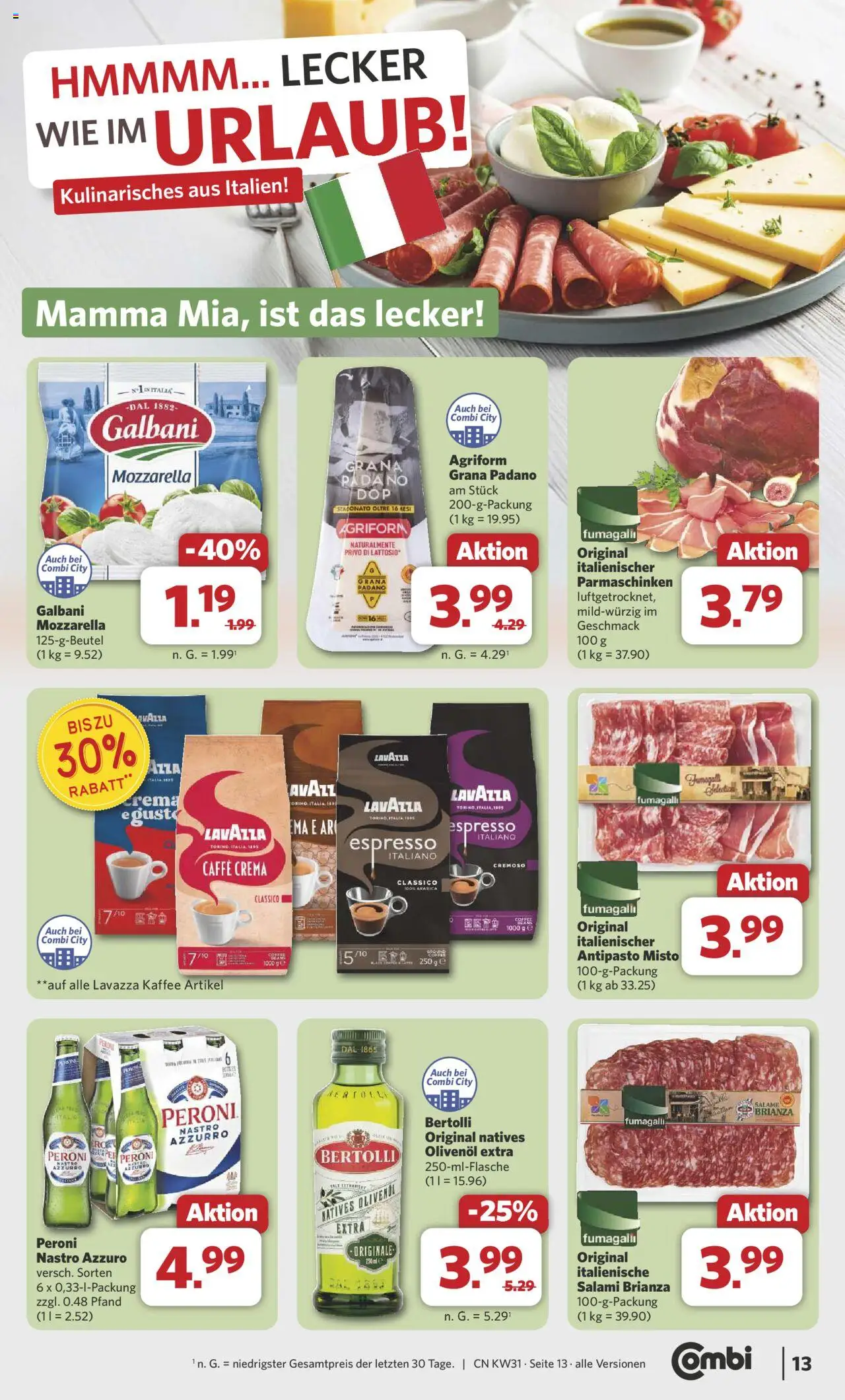 Combi Prospekt 	 - gültig ab dem 28.07.2025 | Seite: 15 | Produkte: Kaffee, Mozzarella, Olivenol, Salami
