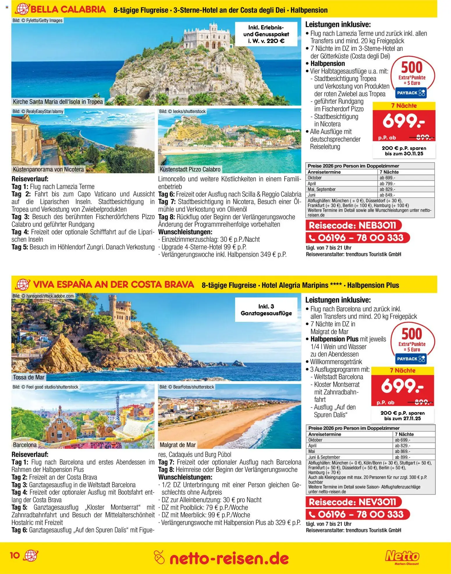 Netto Reisen Prospekt 	 – gültig ab 30.10.2025 | Seite: 10 | Produkte: Olivenol, Wasser, Limoncello, Wein