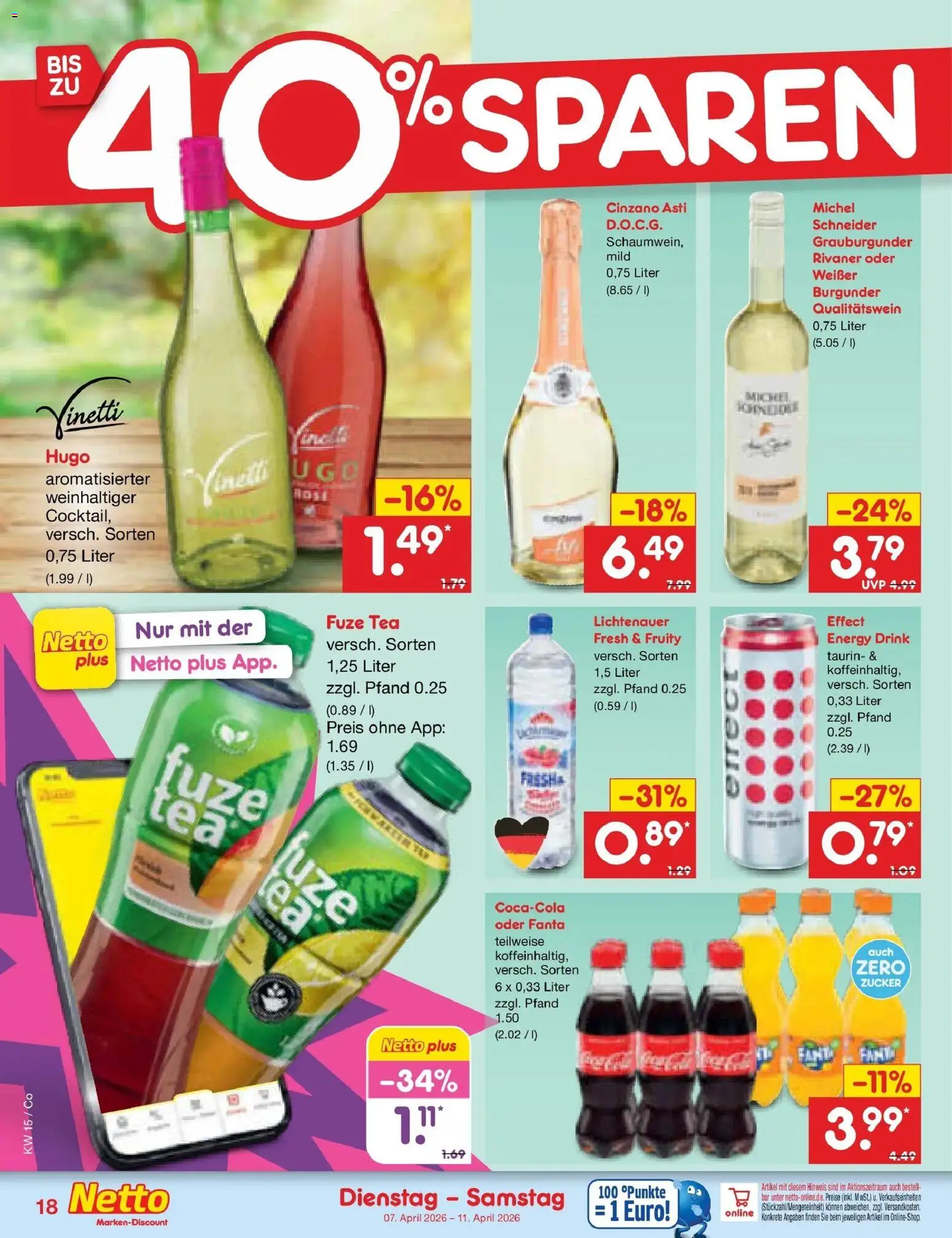 Netto Marken-Discount Prospekt Delitzsch	 – gültig ab 07.04.2026 | Seite: 20 | Produkte: Fuze tea, Energy, Zucker, Hugo