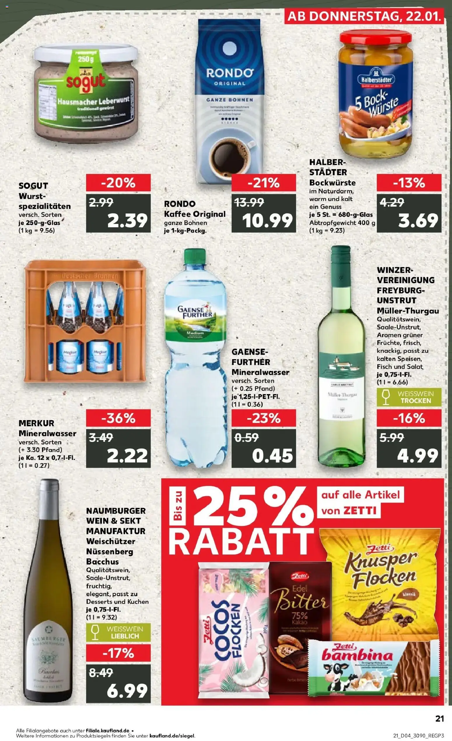 Kaufland prospekt Weißenfels	 – gültig ab 25.01.2026 | Seite: 21 | Produkte: Wurst, Wein, Kuchen, Flocken
