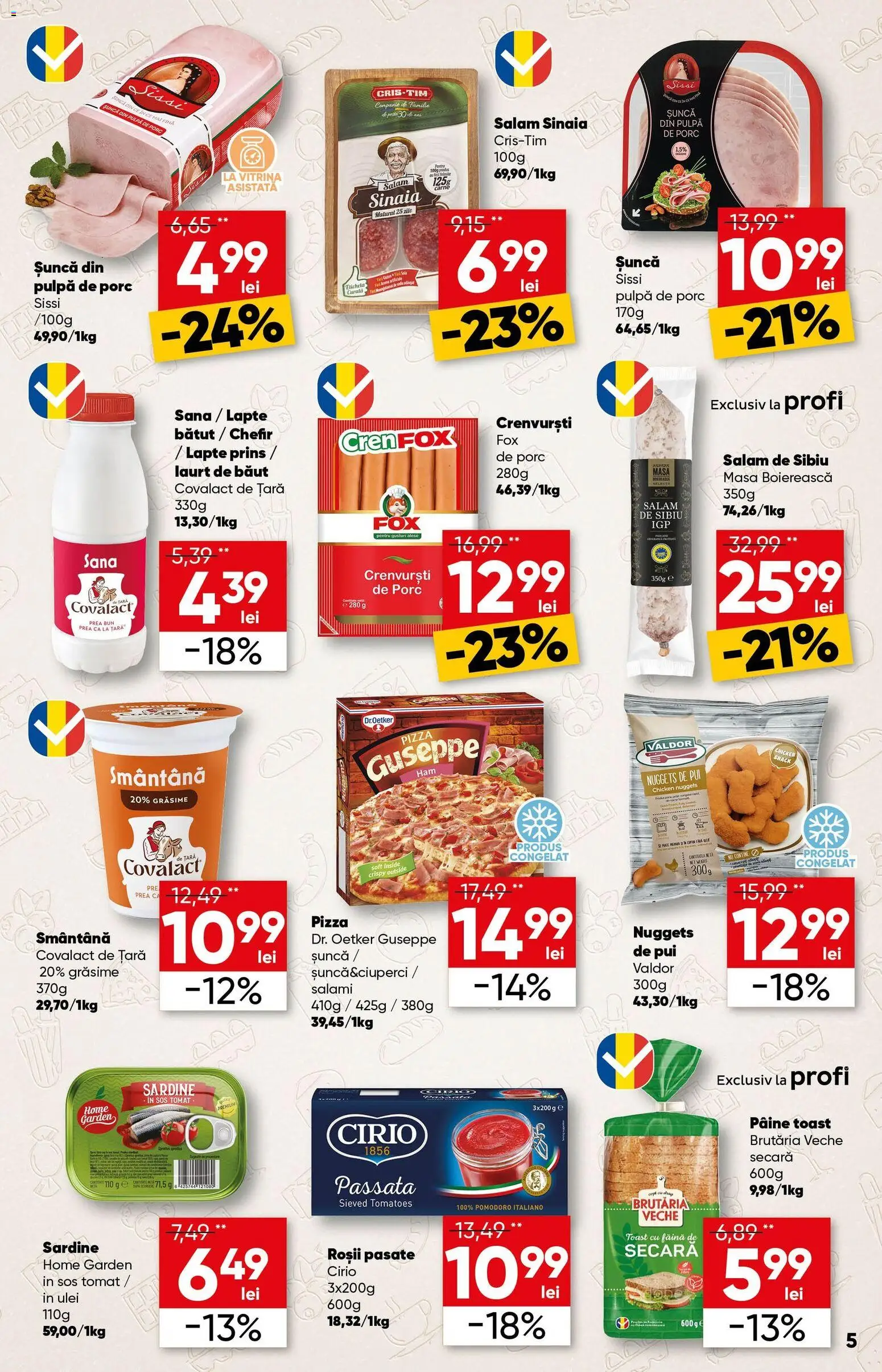 Noul catalog Profi – valabil de la 04.03.2026 | Pagină: 5 | Produse: Hacıyatmaz Kedi Oyuncağı, Crenvurști, Pâine, Roșii