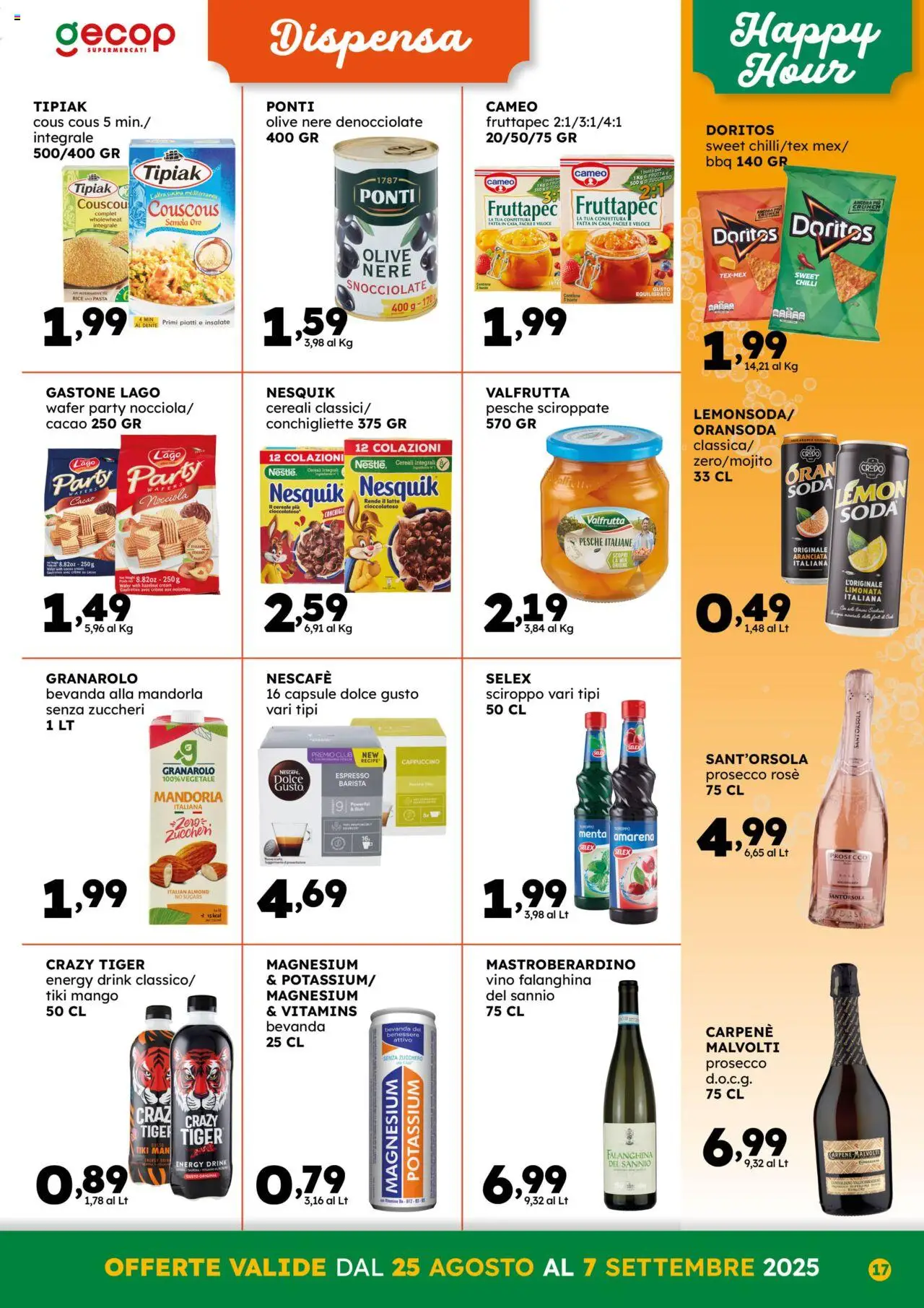Volantino GECOP del 25.08.2025 | Pagina: 17 | Prodotti: Prosecco, Pasta, Cous cous, Cacao