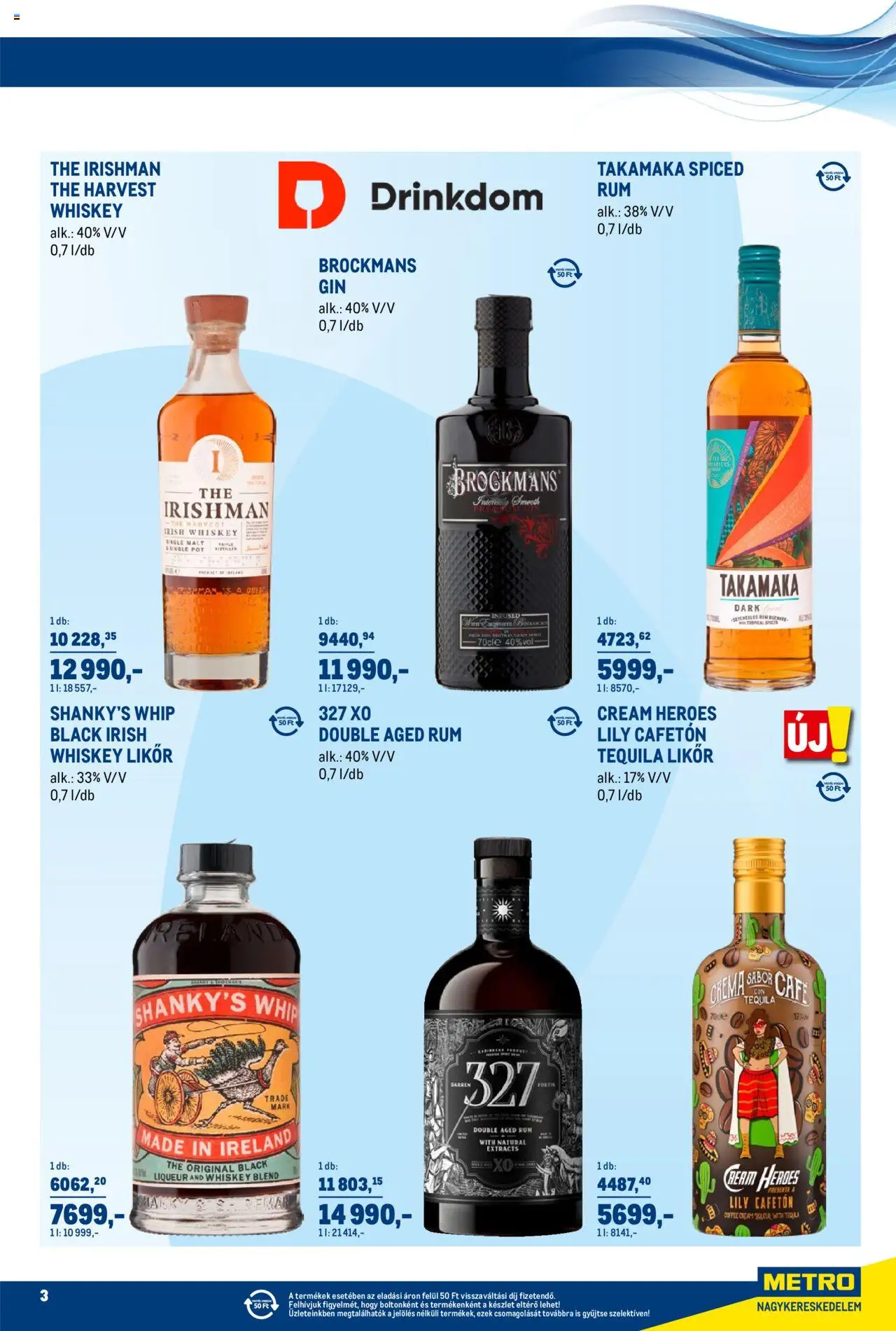Metro akciós ujság - amely érvényes a következő dátumtól: 01.08.2025 | Oldal: 3 | Termékek: Irish whiskey, Tequila, Likőr, Só