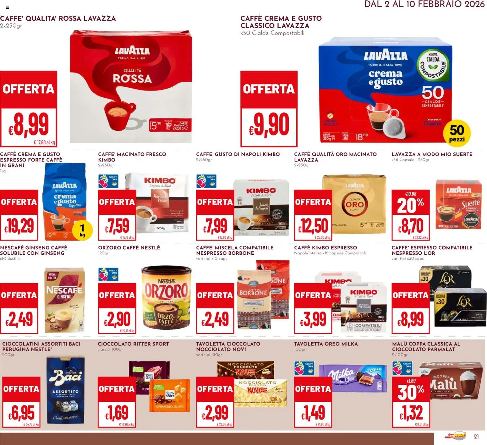 Volantino Pan del 02.02.2026 | Pagina: 21 | Prodotti: Caffè, Cioccolato, Lavazza, Macinato