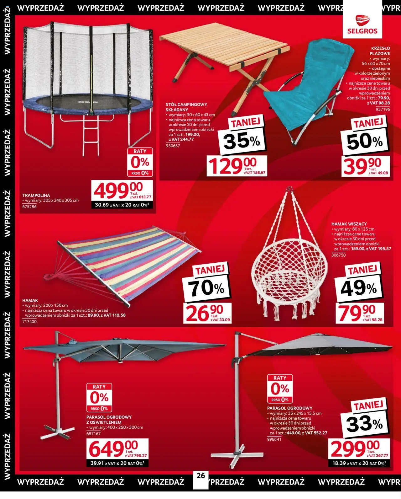 Selgros cash&carry Gazetka - Oferta przemysłowa od 14.08.2025 | Strona: 28 | Produkty: Parasol, Trampolina, Stół, Hamak
