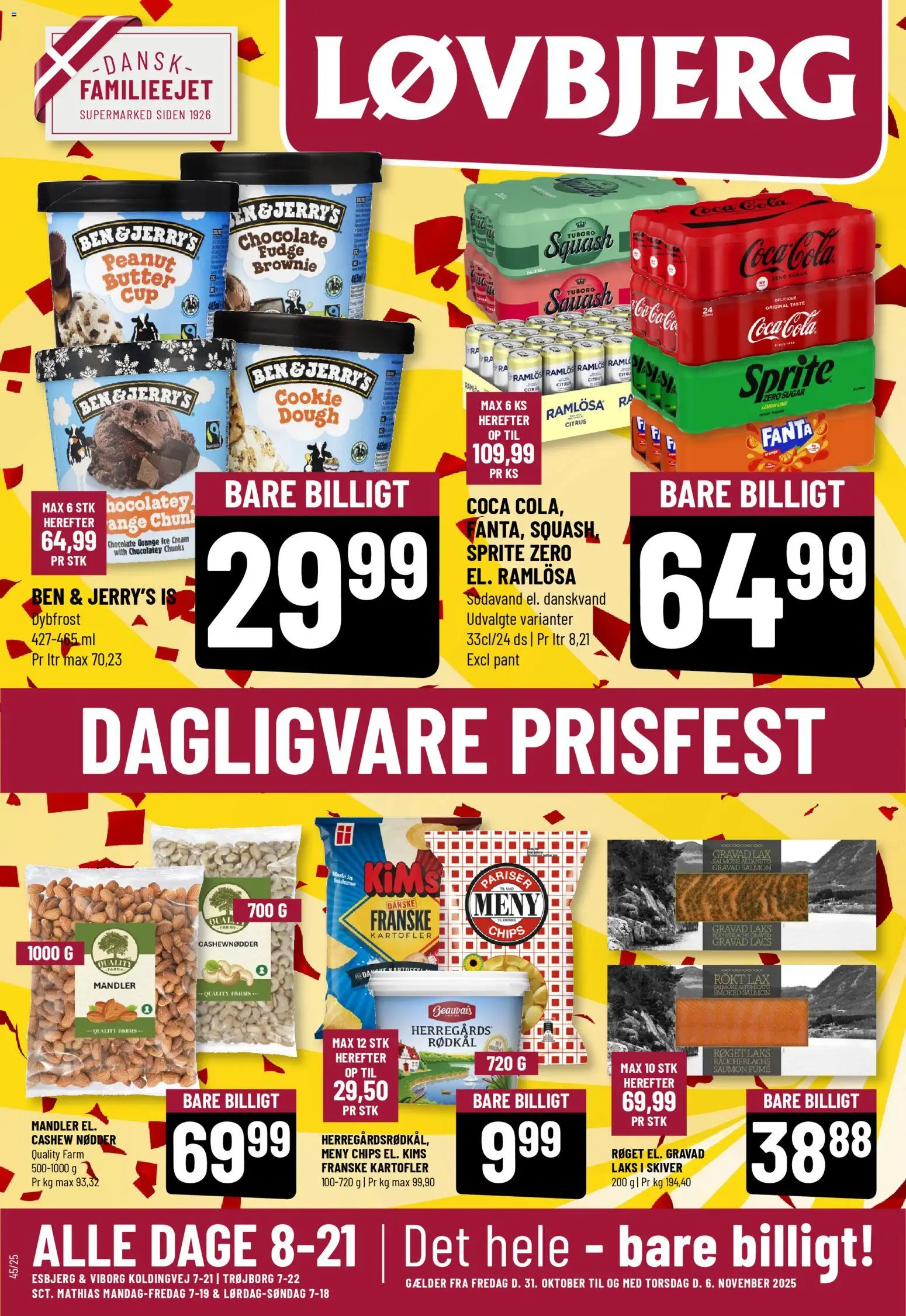 Løvbjerg tilbudsavis – gyldig fra 31.10.2025 | Side: 1 | Produkter: Nødder, Mandler, Rødkål, Is
