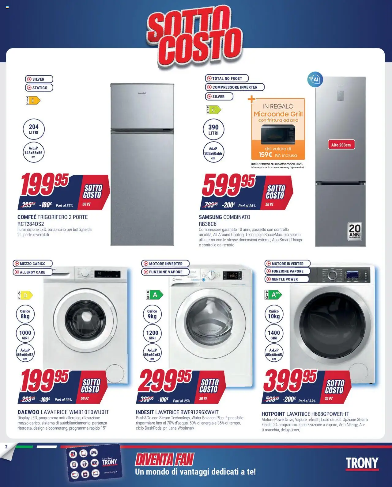 Volantino Trony del 03.09.2025 | Pagina: 2 | Prodotti: Microonde, Frigorifero, Fan, Samsung