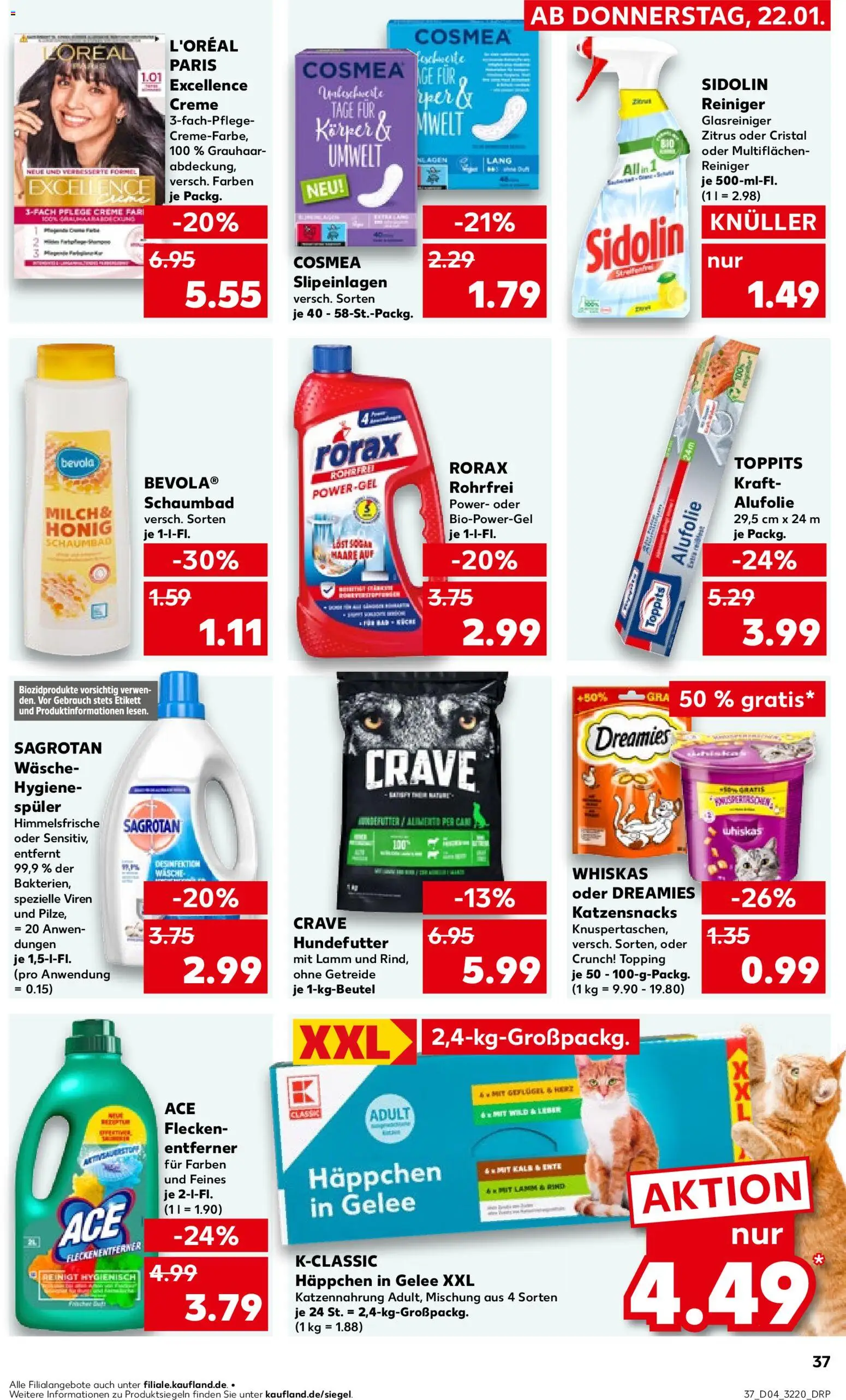 Kaufland prospekt Potsdam	 – gültig ab 22.01.2026 | Seite: 37 | Produkte: Creme, Fleckenentferner, Getreide, Whiskas