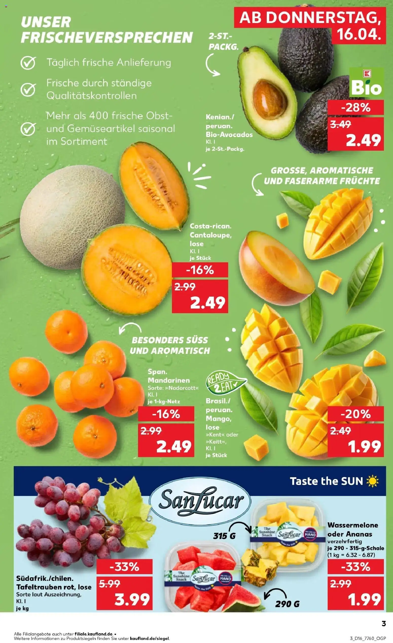 Kaufland Prospekt Ehingen (Donau)	 – gültig ab 16.04.2026 | Seite: 3 | Produkte: Mandarinen, Obst, Mango, Wassermelone