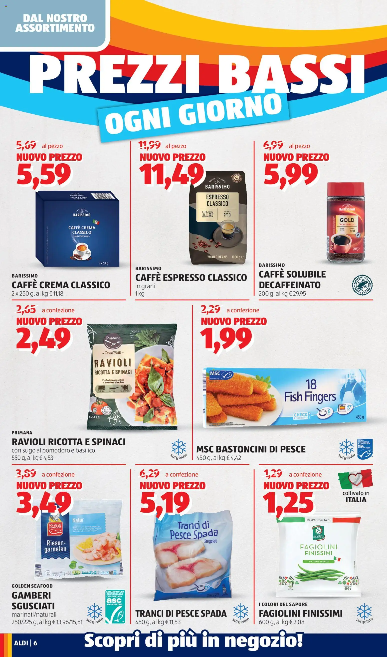 Volantino Aldi del 04.05.2026 | Pagina: 6 | Prodotti: Caffè, Gamberi, Ravioli, Ricotta