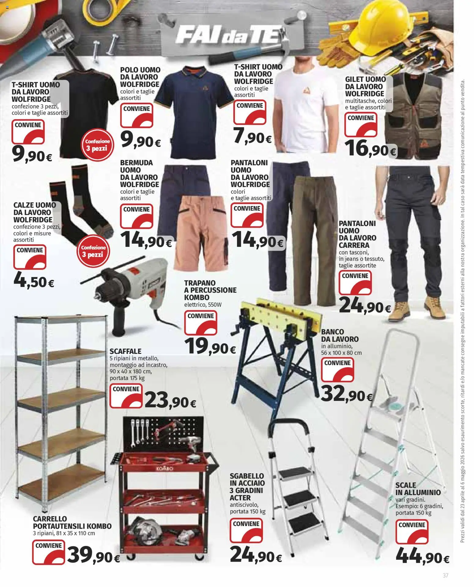 Volantino Ipercoop del 23.04.2026 | Pagina: 37 | Prodotti: Pantaloni, Carrello, Data, Sgabello