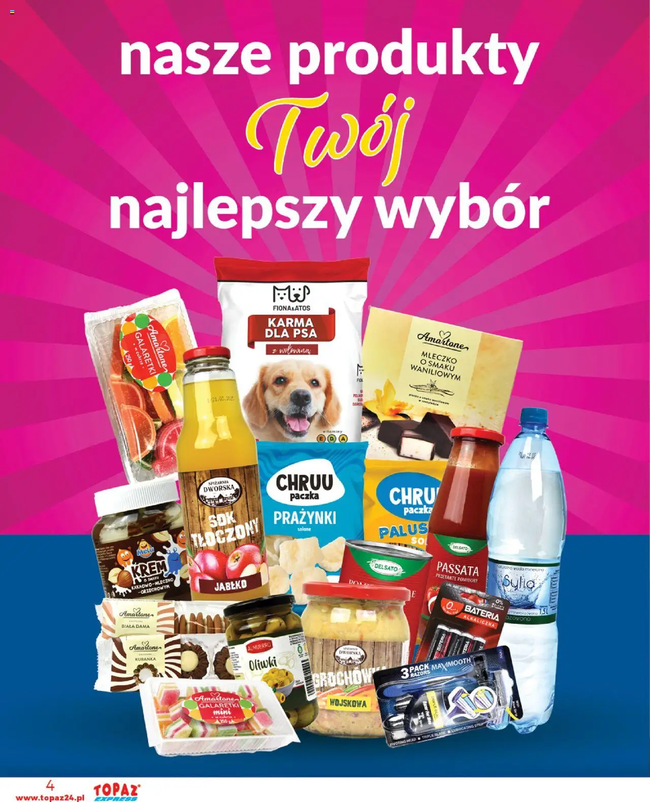 Topaz Gazetka - Express od 21.08.2025 | Strona: 4 | Produkty: Galaretki, Bateria, Pomidory, Krem