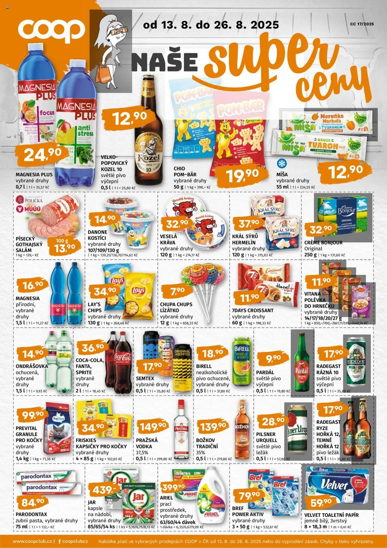 Trefa leták - COOP naše super ceny od 13.08.2025 | Strana: 1 | Produkty: Toaletní papír, Grep, Hermelín, Božkov