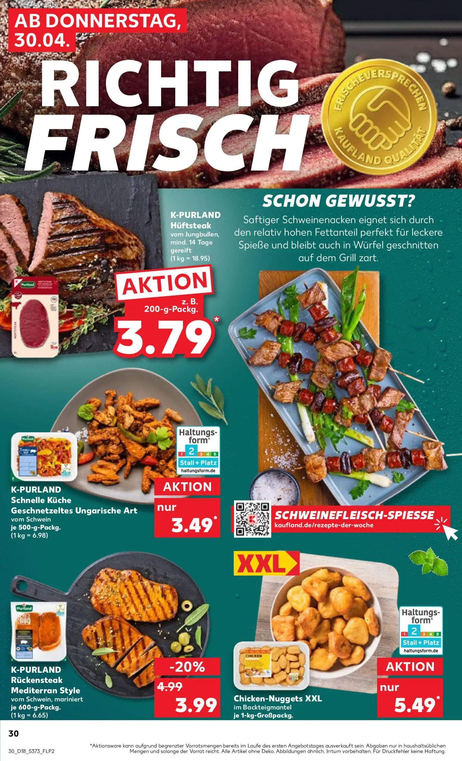 Kaufland Prospekt Hamburg	 – gültig ab 30.04.2026 | Seite: 30 | Produkte: Küche, Schweinenacken, Spieße, Steak