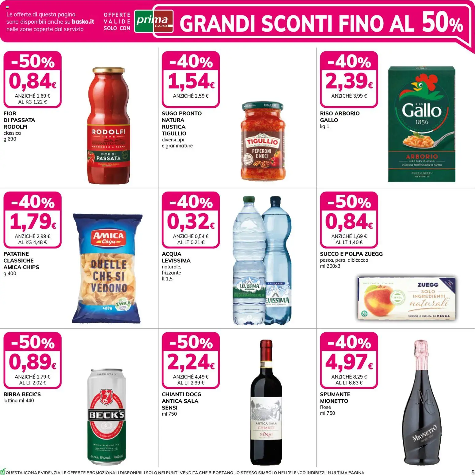 Volantino Basko del 13.01.2026 | Pagina: 5 | Prodotti: Birra, Pesca, Spumante, Sugo
