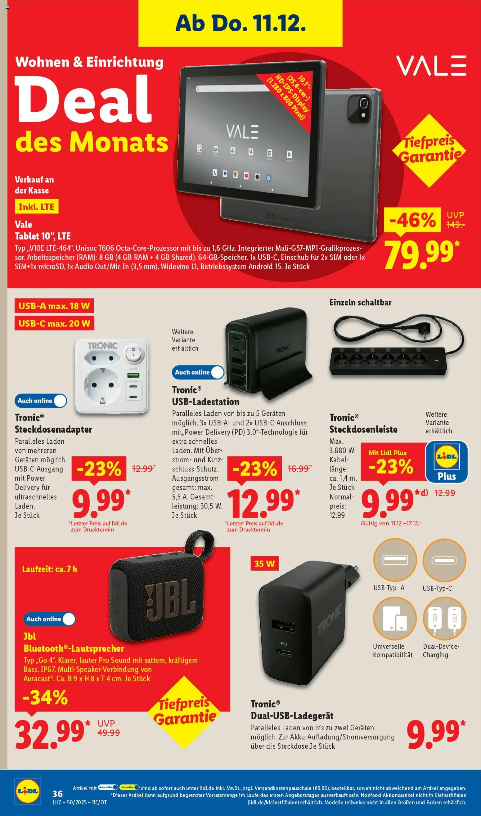 Lidl Prospekt Grimma – gültig ab 08.12.2025 | Seite: 50 | Produkte: Kabel, Tablet, Audio