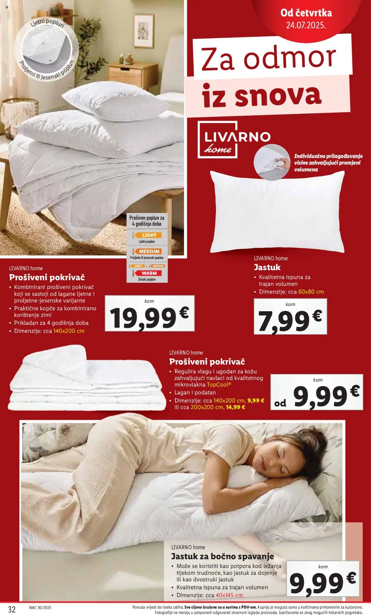 Lidl katalog | vrijedi od 24.07.2025 | Stranica: 32 | Proizvodi: Jastuk, Pokrivač, Poplun