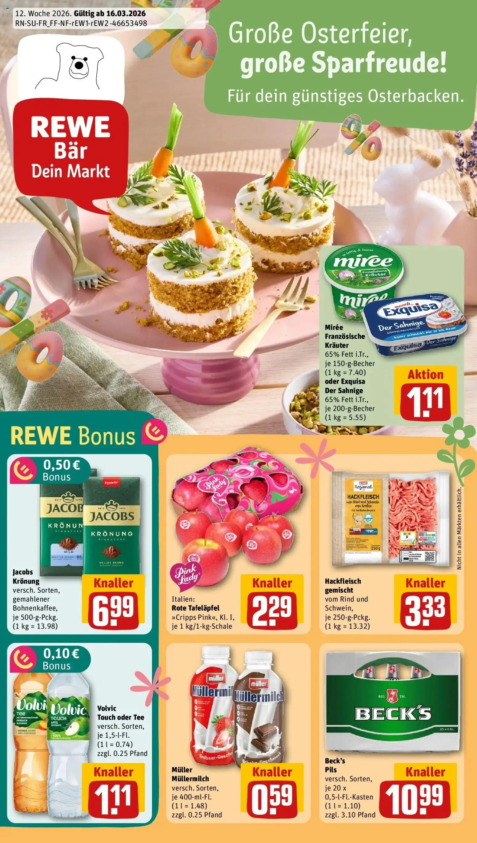 Rewe Prospekt Helmbrechts	 – gültig ab 15.03.2026 | Seite: 1 | Produkte: Exquisa, Pfirsich, Müllermilch, Hackfleisch