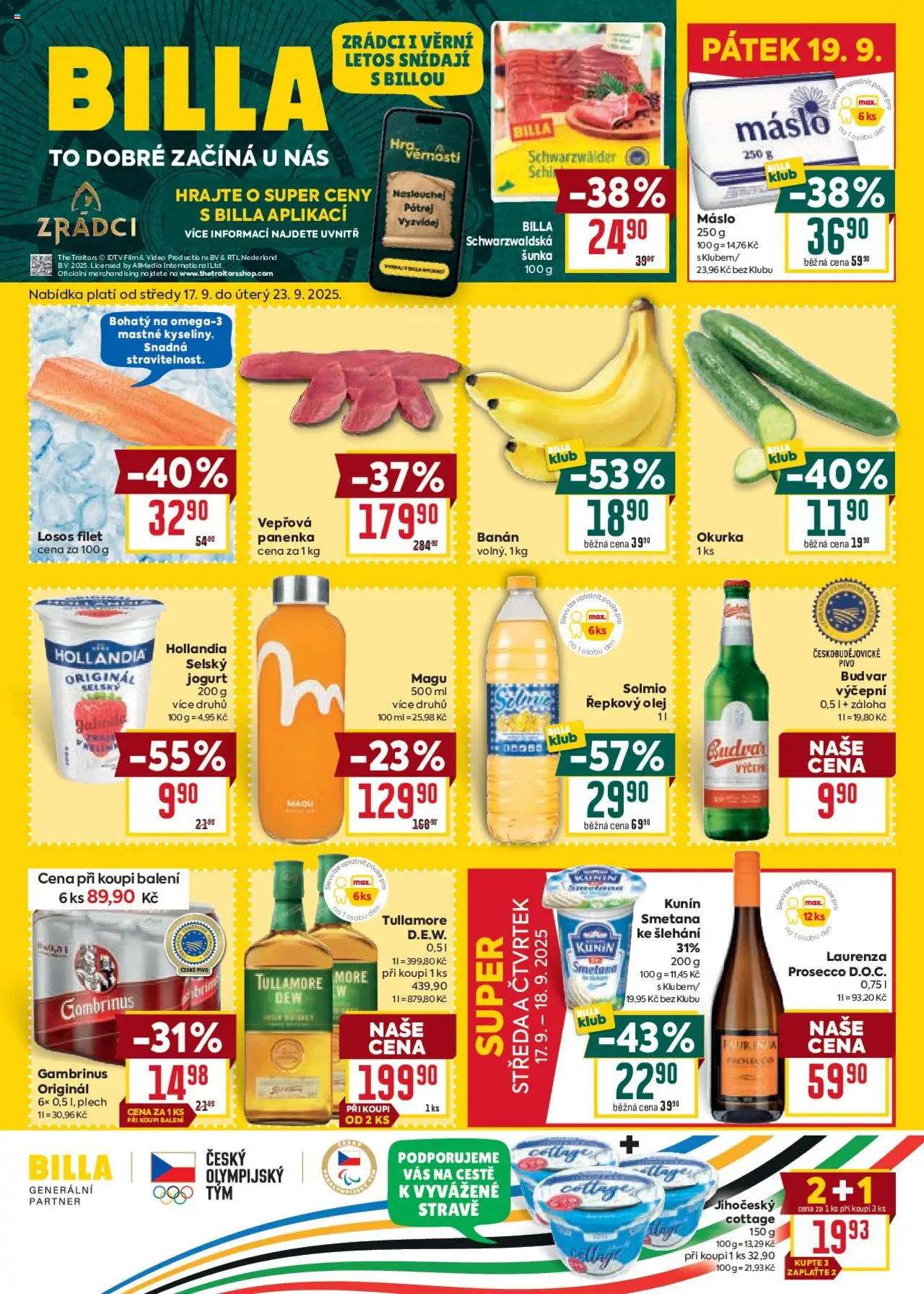Billa Malý leták od 17.09.2025 | Strana: 1 | Produkty: Šunka, Pivo, Losos, Hollandia
