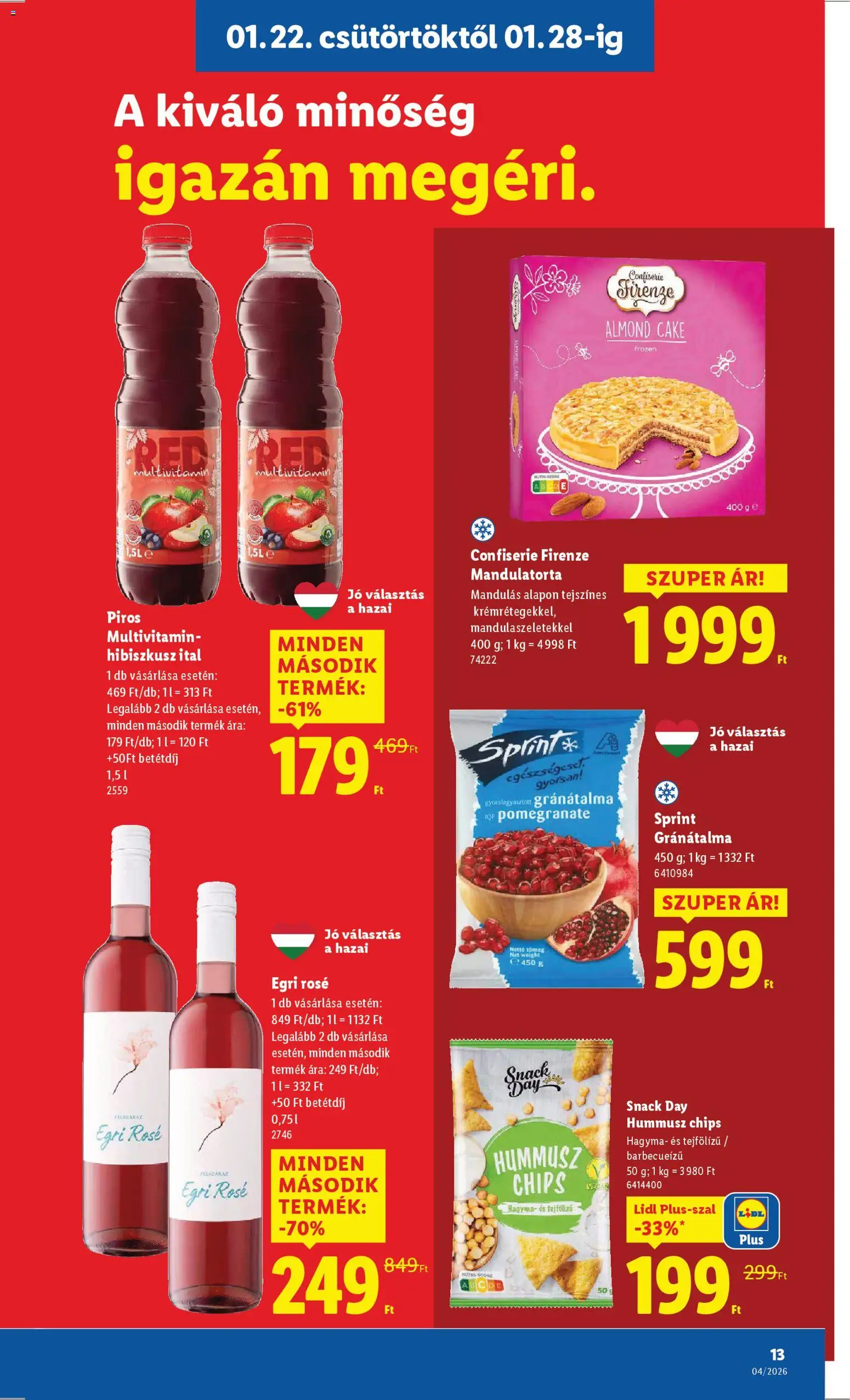Lidl akciós ujság - amely érvényes a következő dátumtól: 22.01.2026 | Oldal: 13 | Termékek: Chips, Gránátalma, Multivitamin, Hagyma