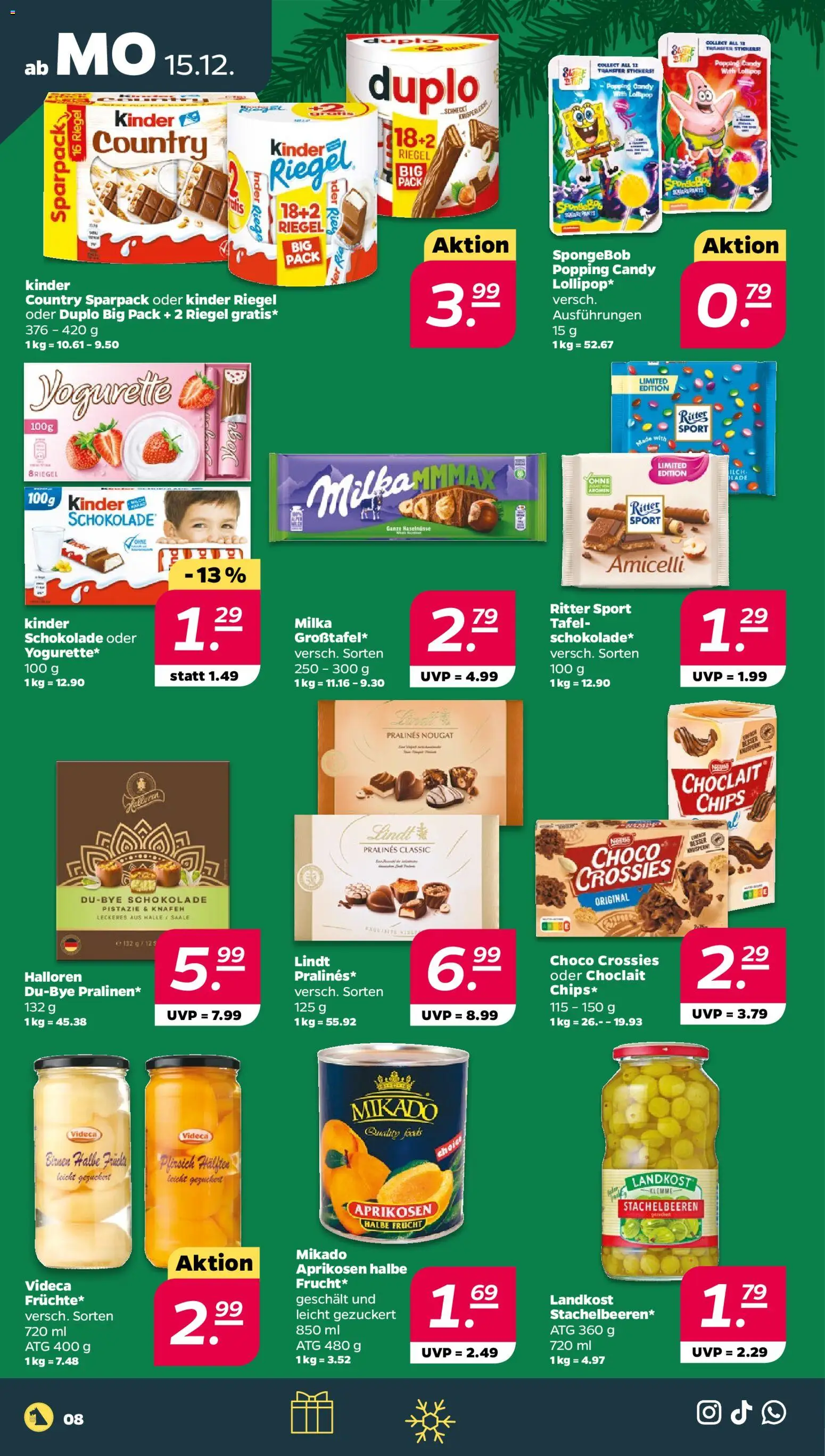 Netto Prospekt 	 – gültig ab 15.12.2025 | Seite: 8 | Produkte: Yogurette, Ritter sport, Kinder riegel, Lindt