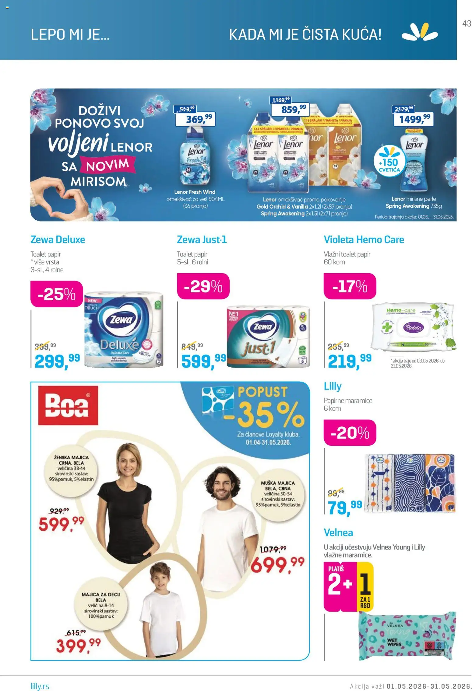 Lilly drogerie katalog - važi od 01.05.2026 | Strana: 43 | Proizvode: Lenor, Toalet papir, Pakovanje, Omekšivač za veš