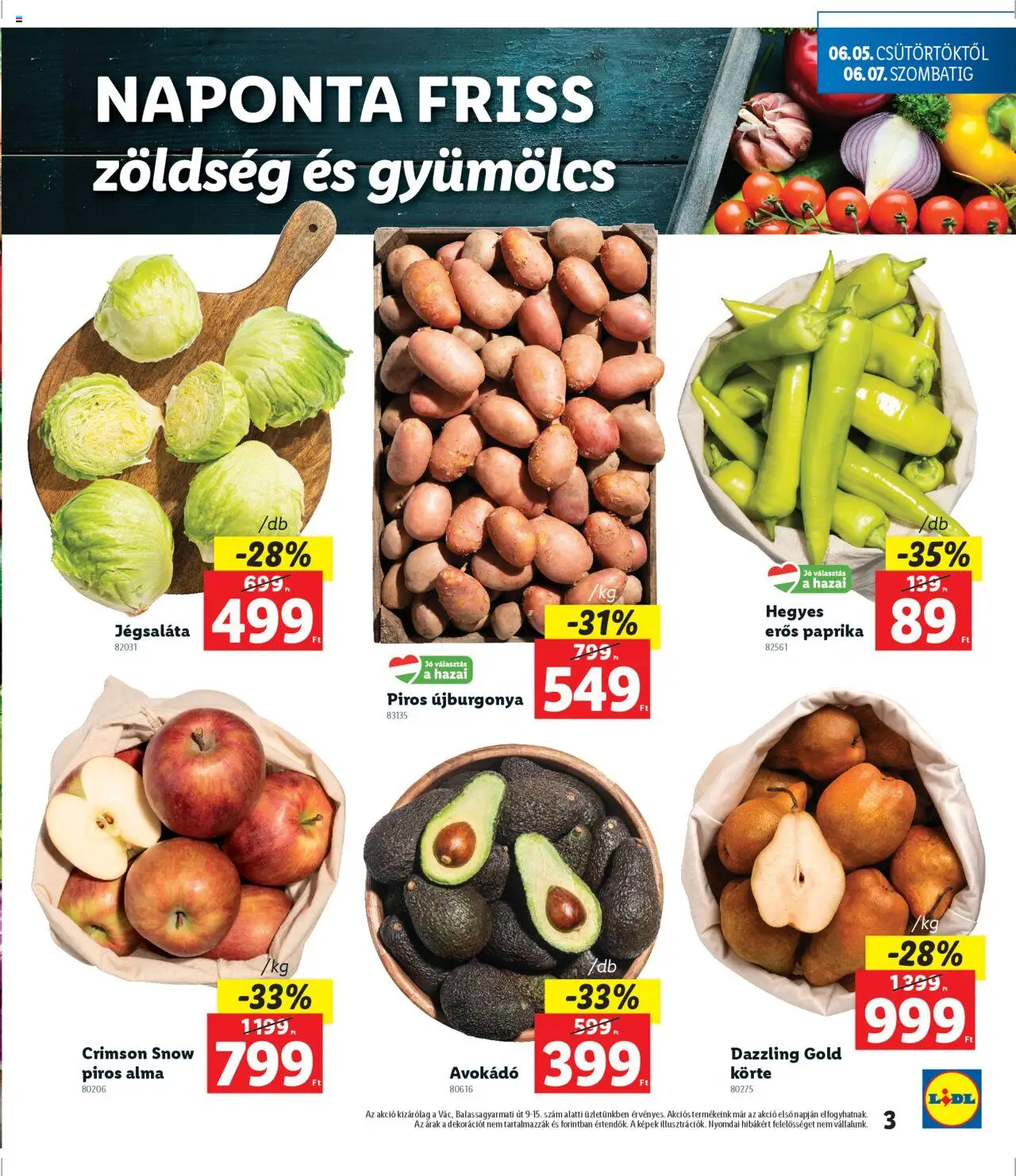 Lidl akciós ujság - amely érvényes a következő dátumtól: 05.06.2025 | Oldal: 3 | Termékek: Körte, Jégsaláta, Alma, Avokádó