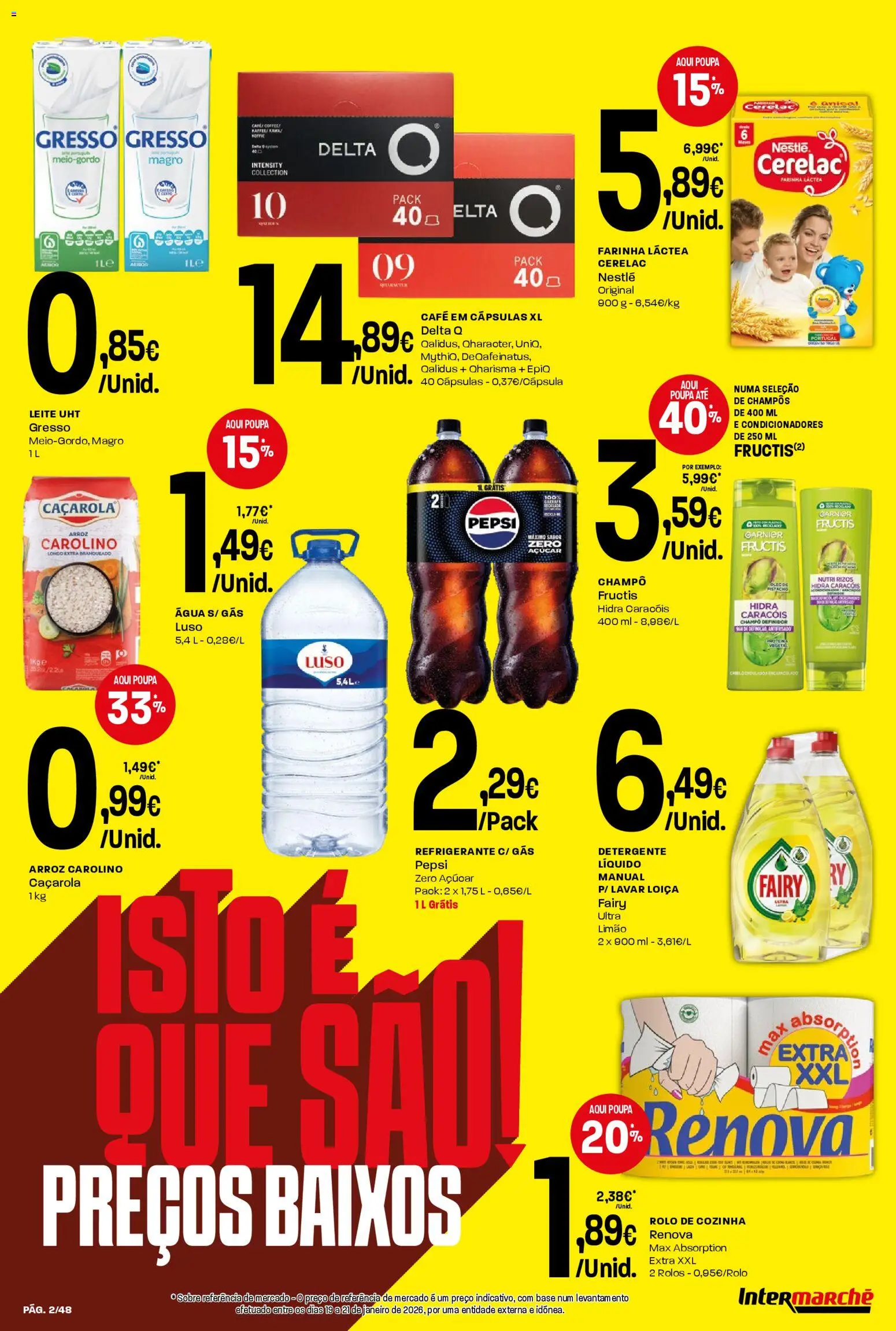 Intermarché folheto │ válido de 26.02.2026 | Página: 2 | Produtos: Farinha láctea, Leite, Arroz, Proteina