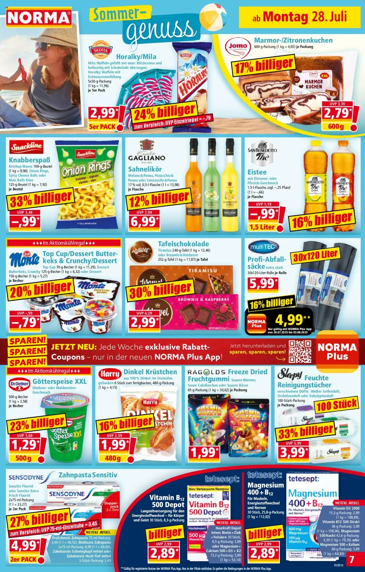 Norma Prospekt 	 - gültig ab dem 28.07.2025 | Seite: 7 | Produkte: Top, Waffeln, Zahnbürste, Himbeere